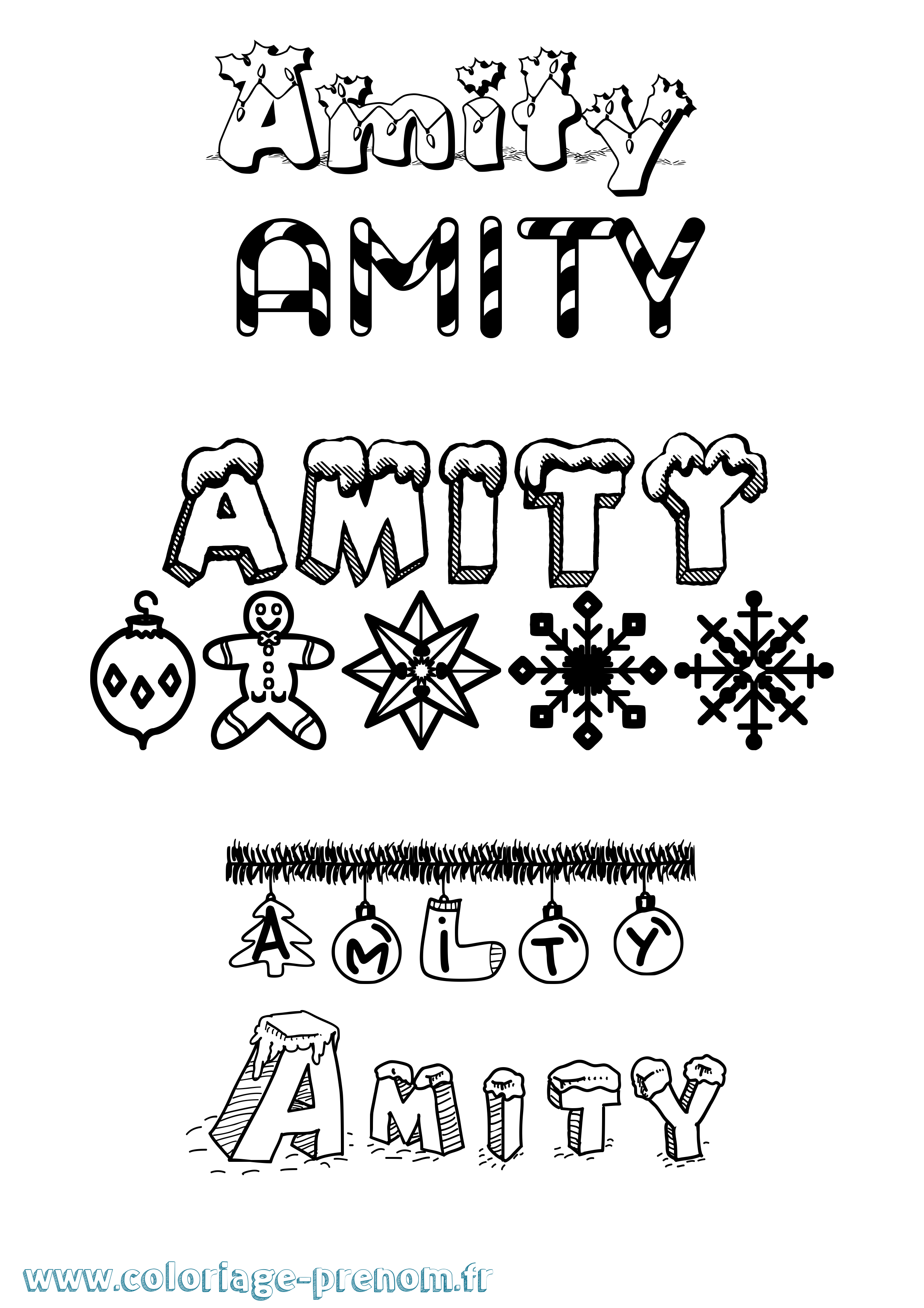 Coloriage Amity Noël Coloriage prénom Amity Noël