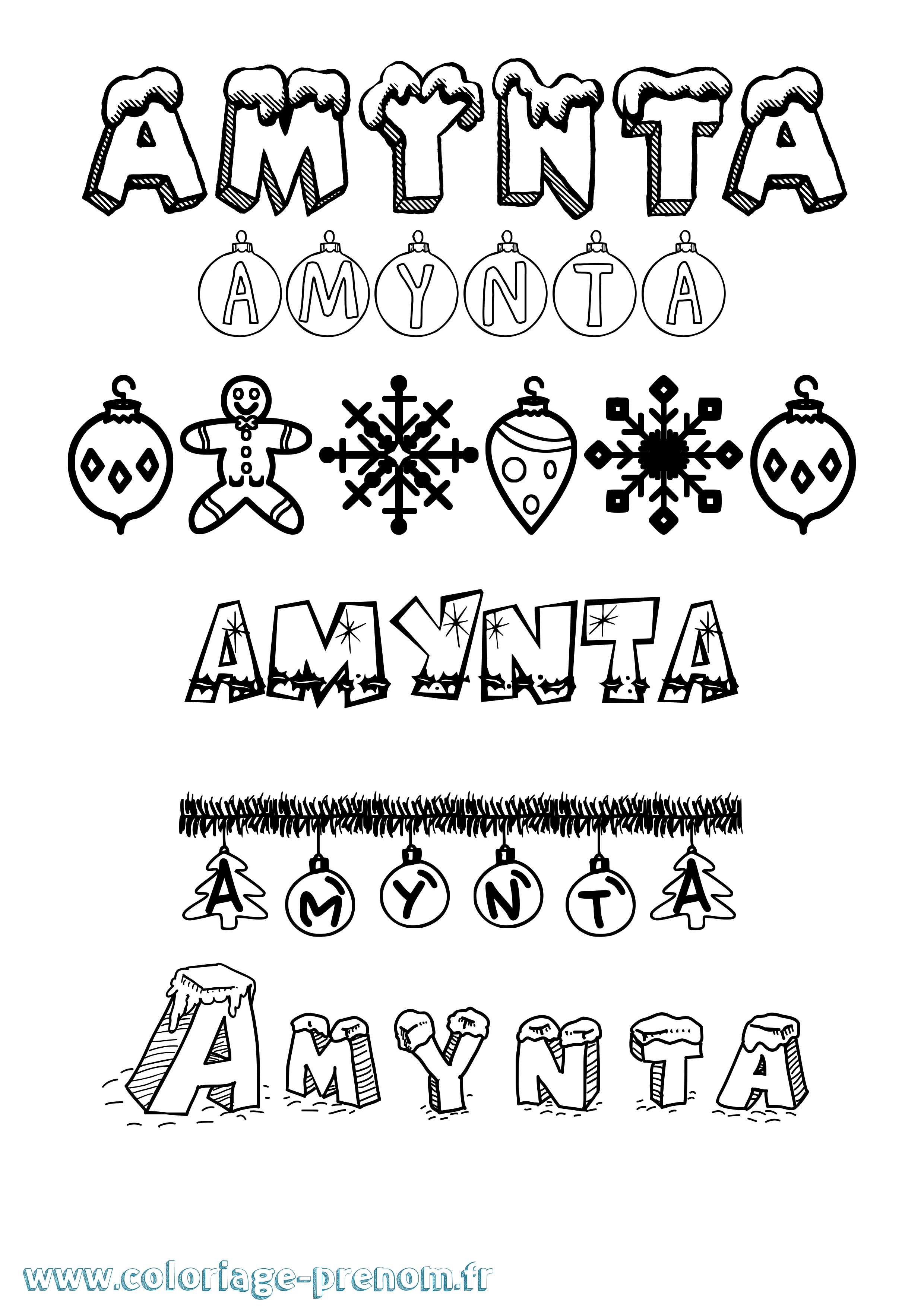 Coloriage Amynta Noël Coloriage prénom Amynta Noël