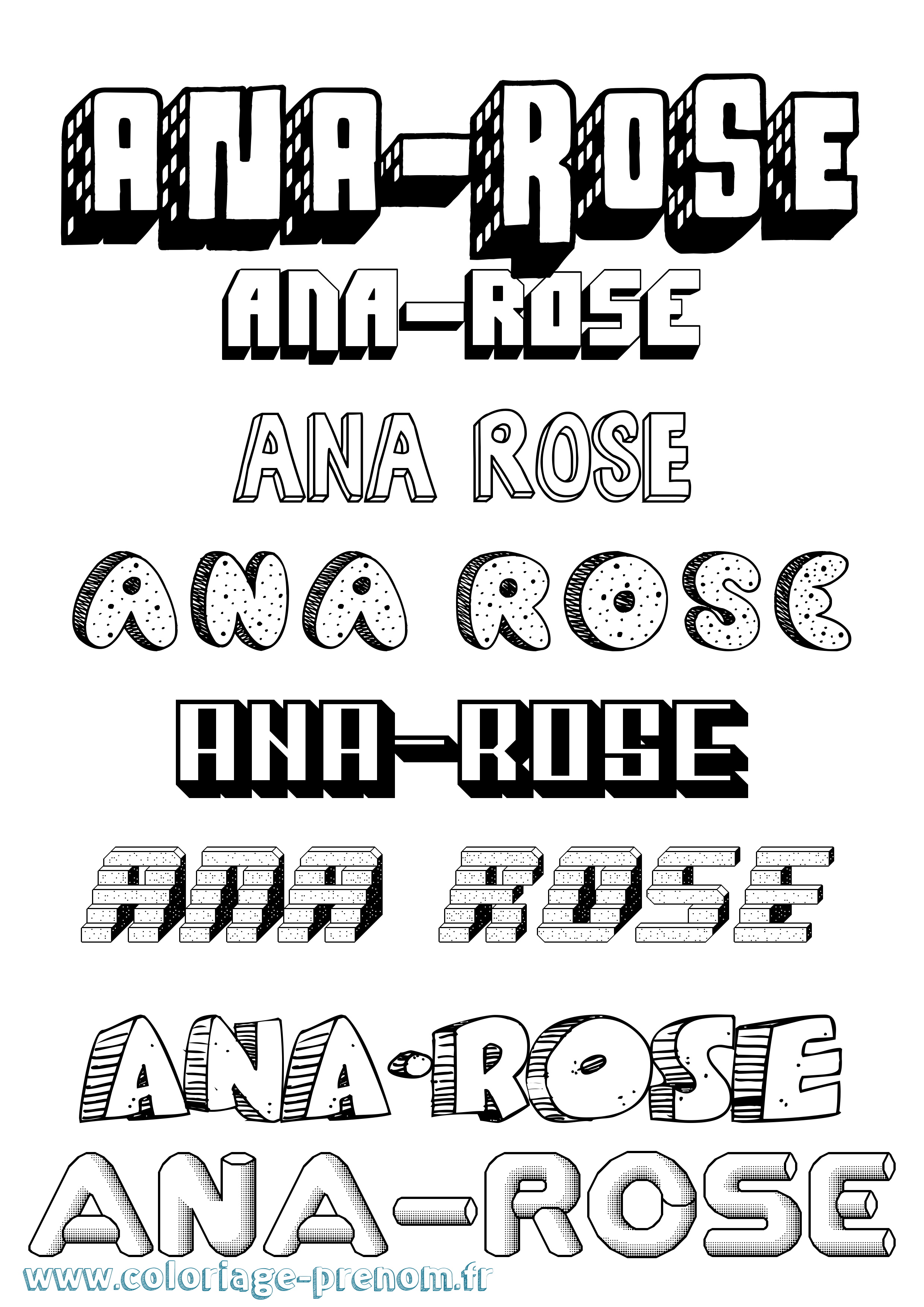 Coloriage Ana-Rose Effet 3D Coloriage prénom Ana-Rose Effet 3D