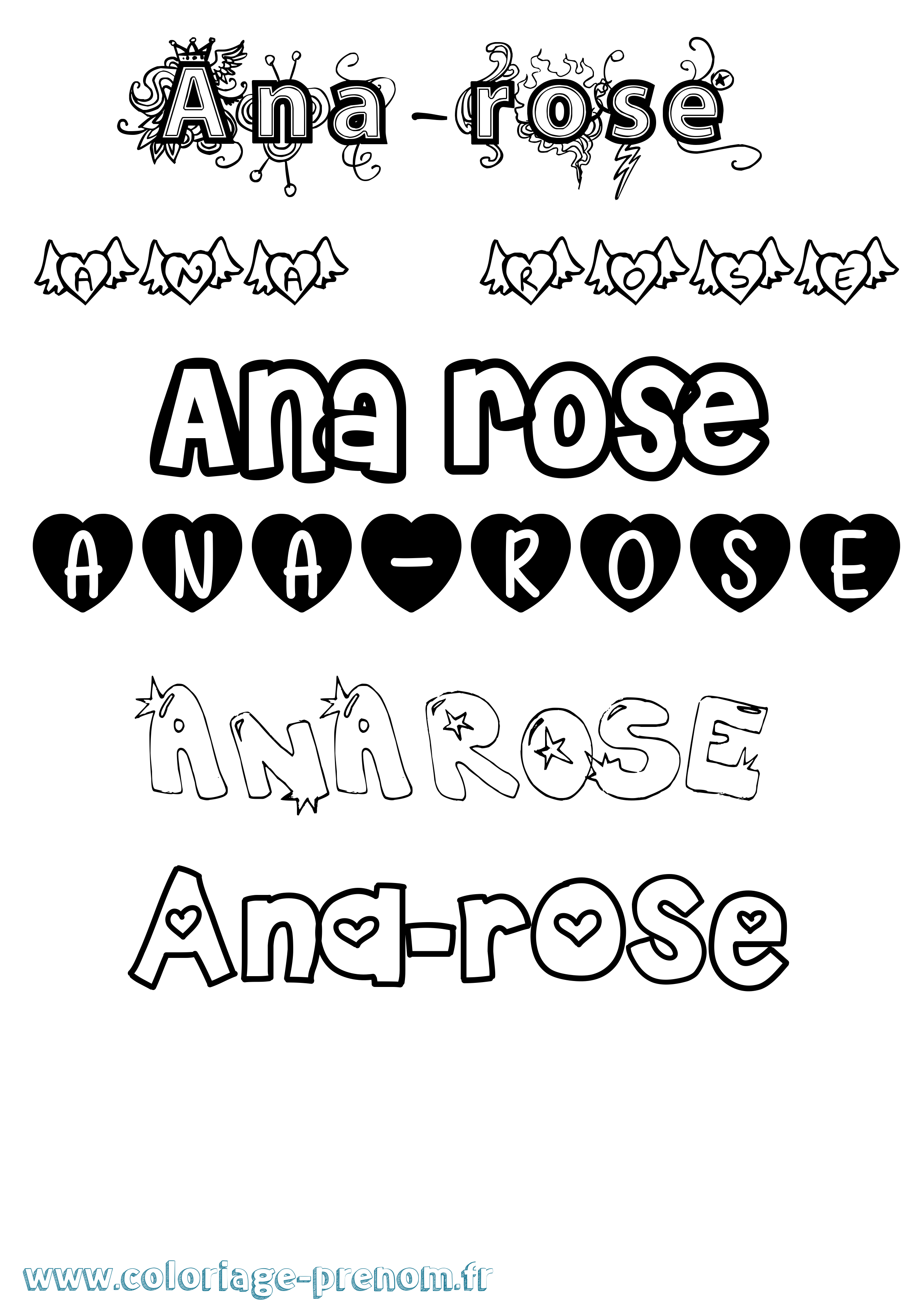 Coloriage Ana-Rose Girly Coloriage prénom Ana-Rose Girly