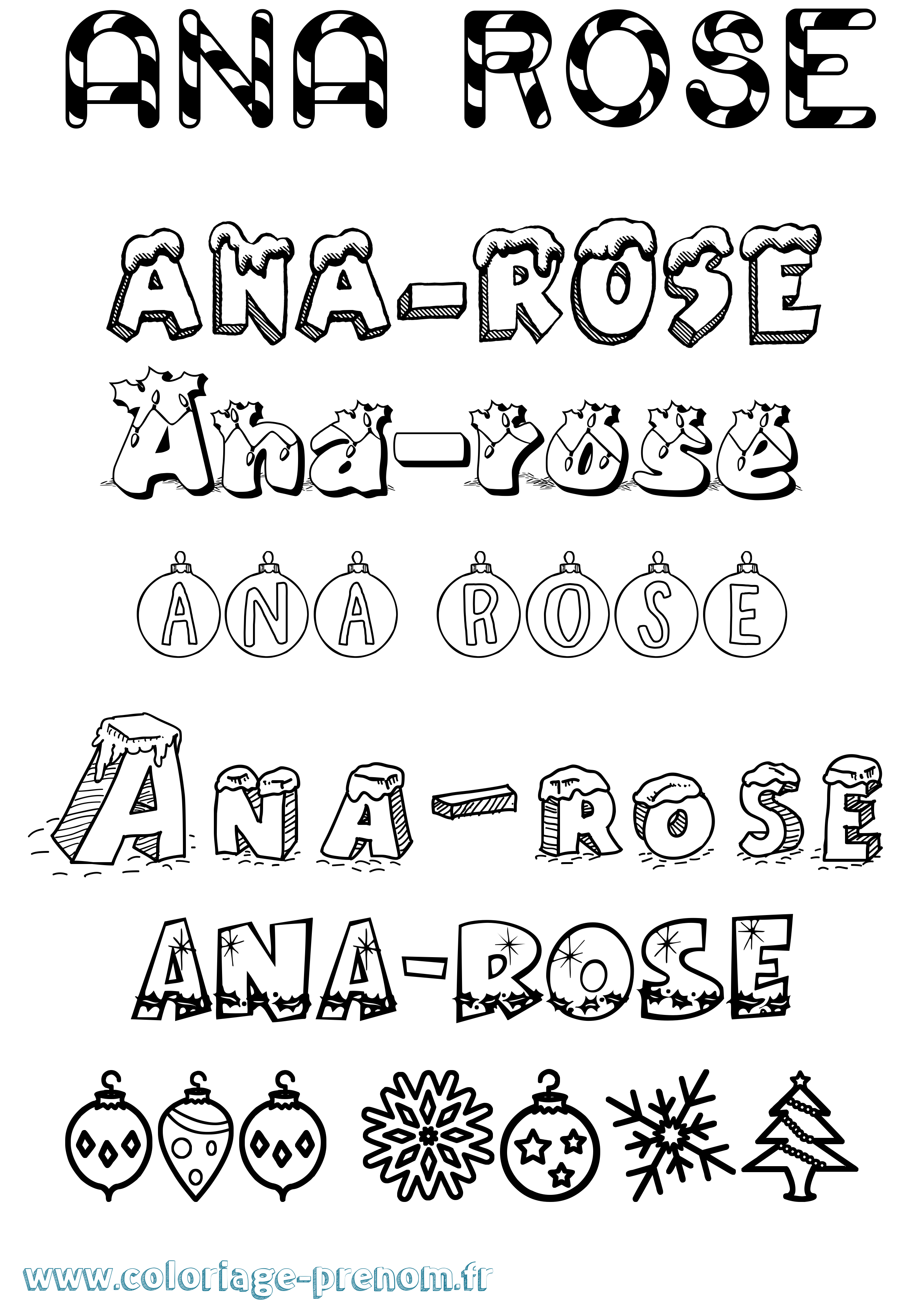 Coloriage Ana-Rose Noël Coloriage prénom Ana-Rose Noël