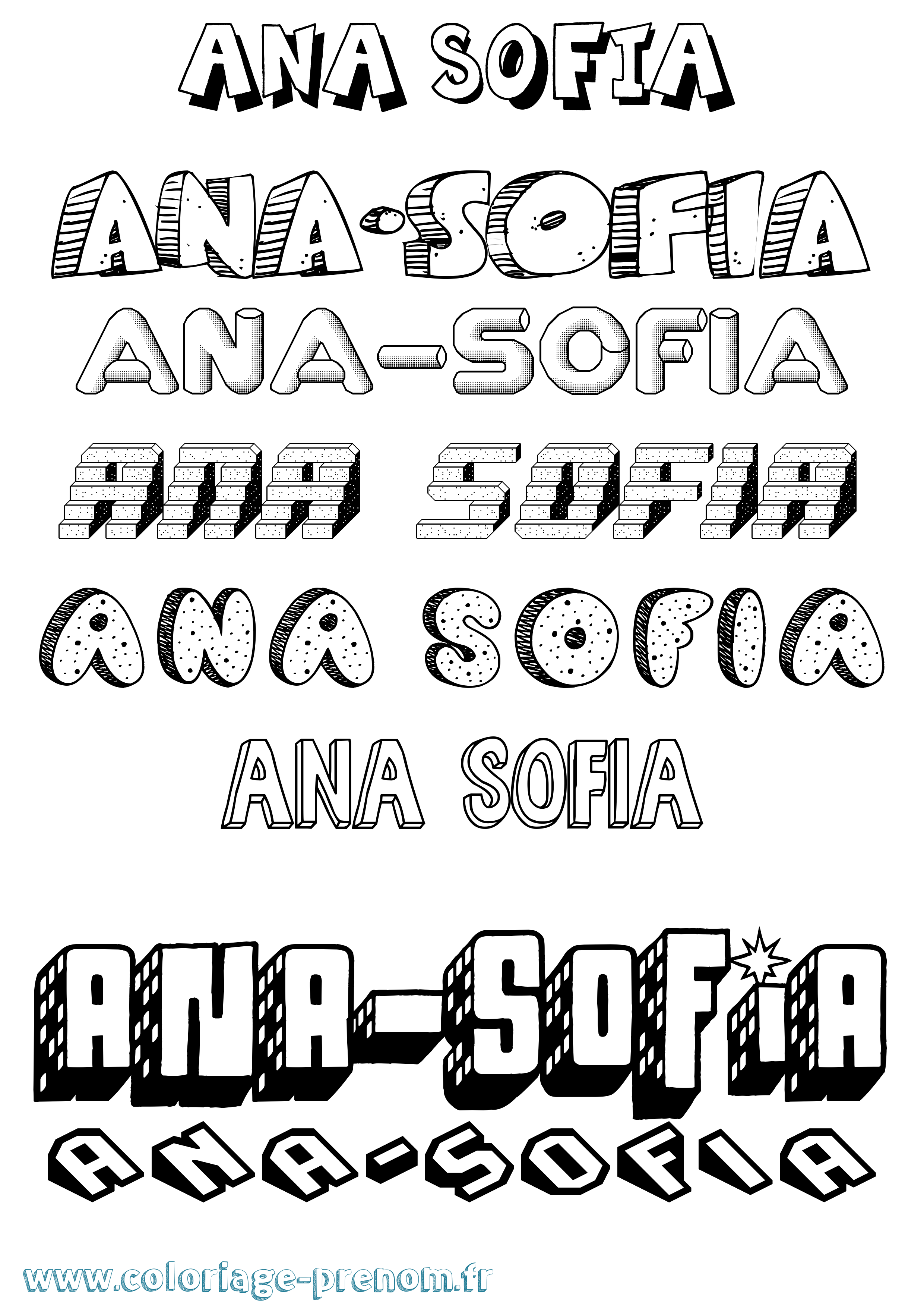 Coloriage Ana-Sofia Effet 3D Coloriage prénom Ana-Sofia Effet 3D