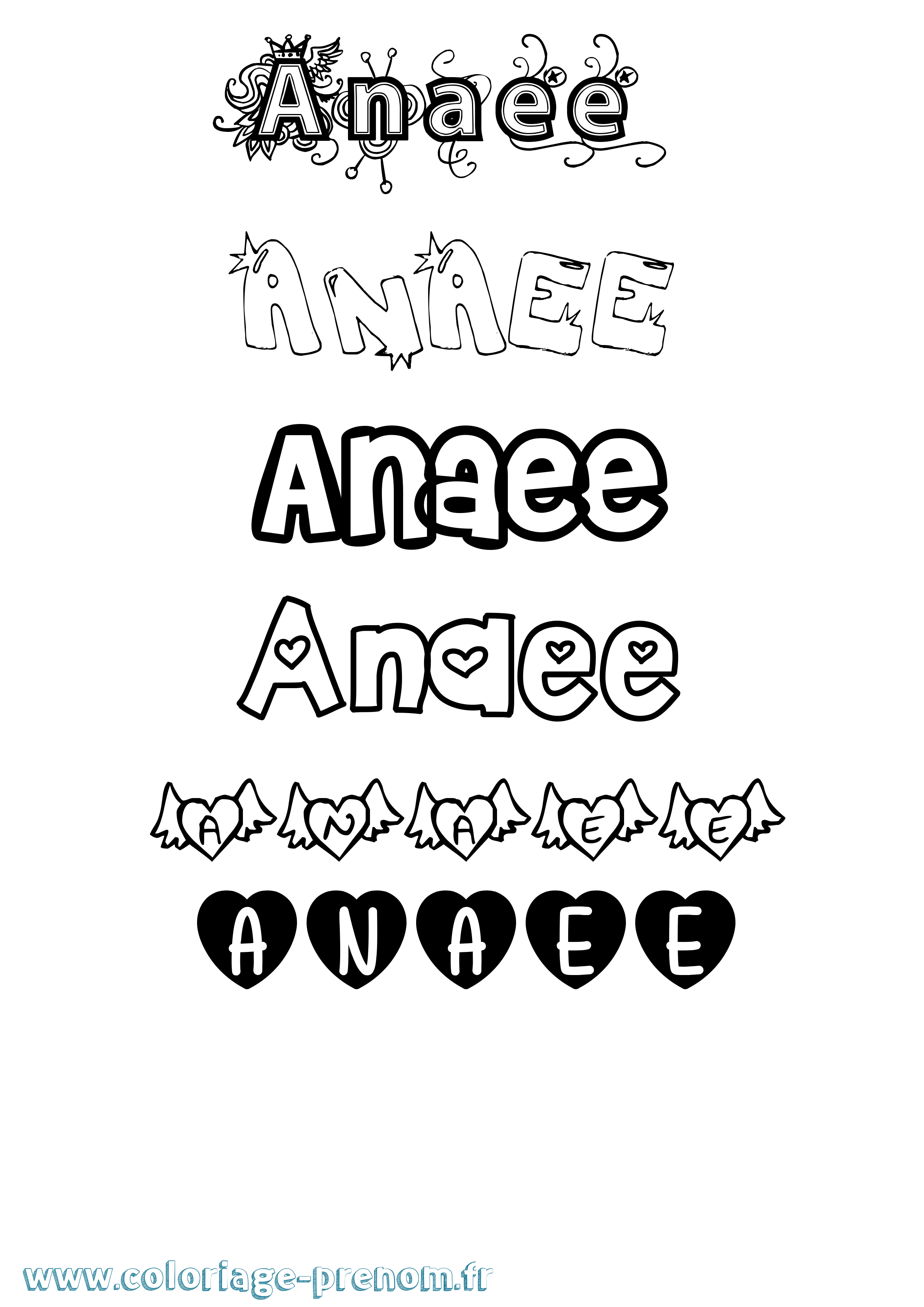 Coloriage Anaee Girly Coloriage prénom Anaee Girly
