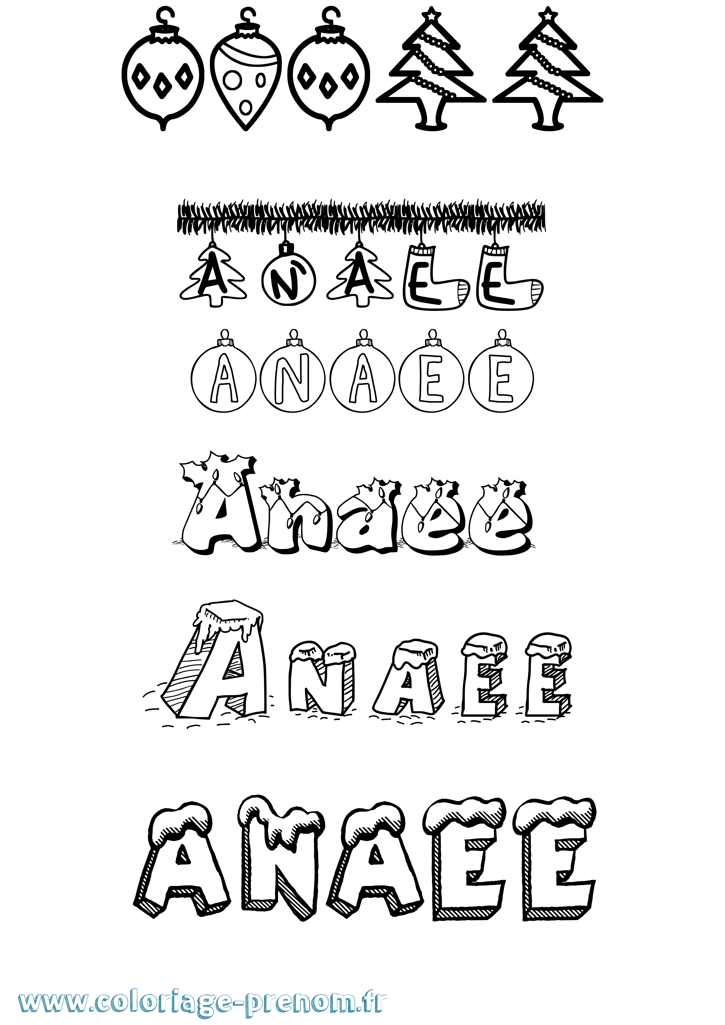 Coloriage Anaee Noël Coloriage prénom Anaee Noël