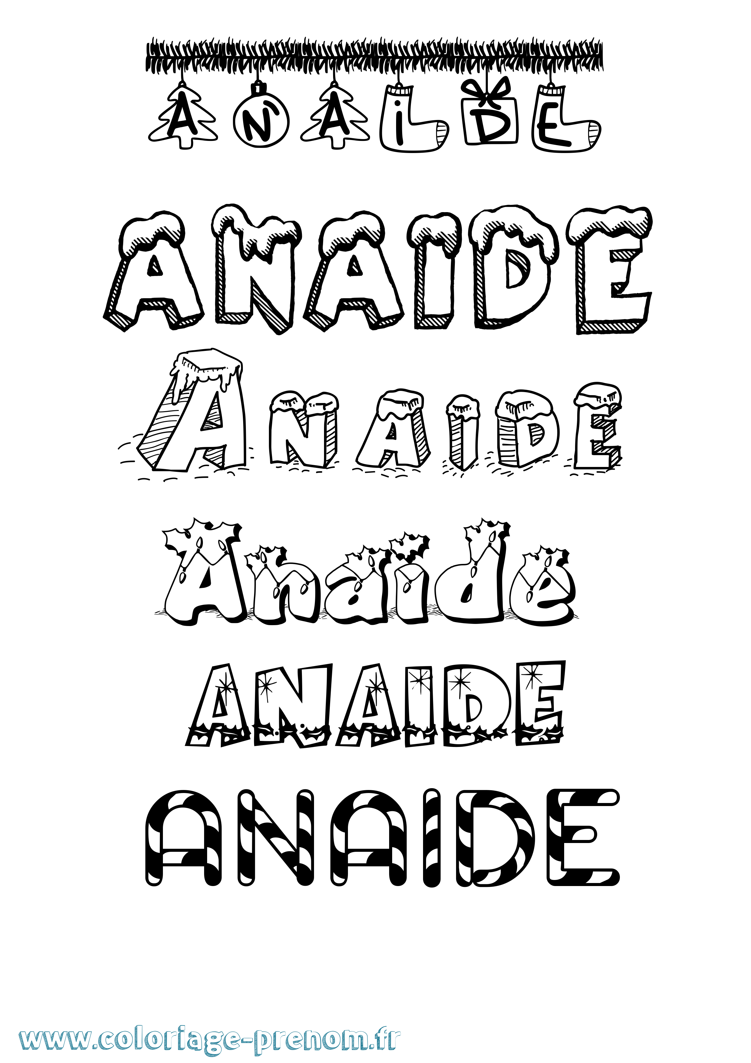 Coloriage Anaide Noël Coloriage prénom Anaide Noël