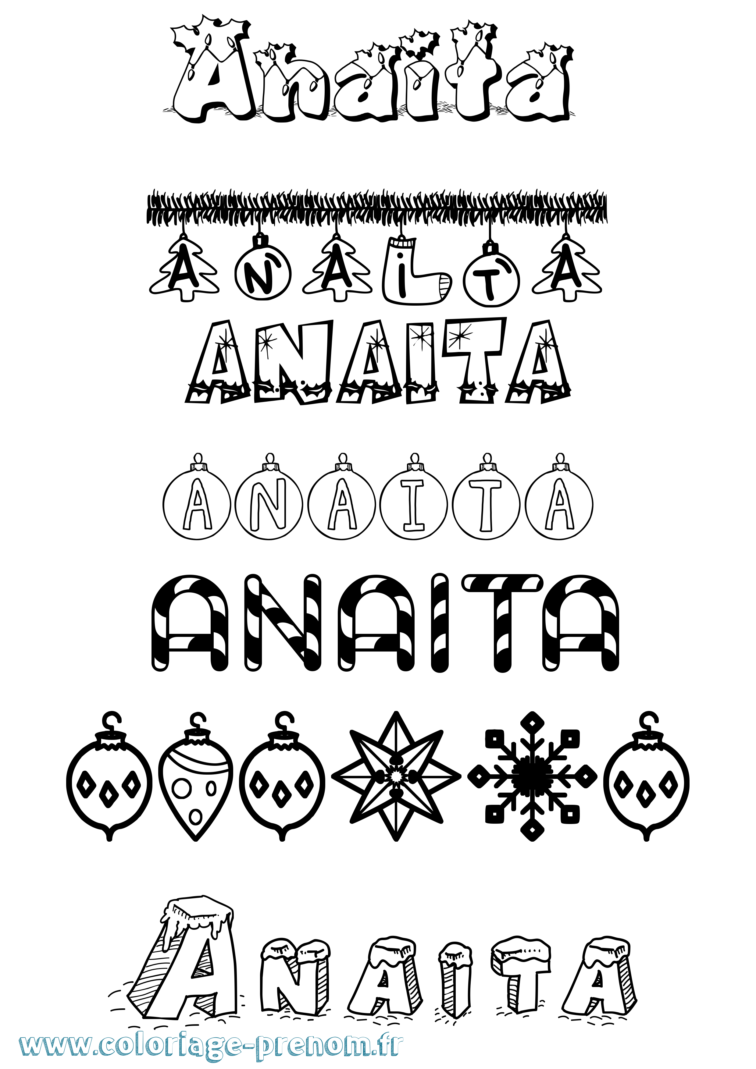 Coloriage Anaita Noël Coloriage prénom Anaita Noël
