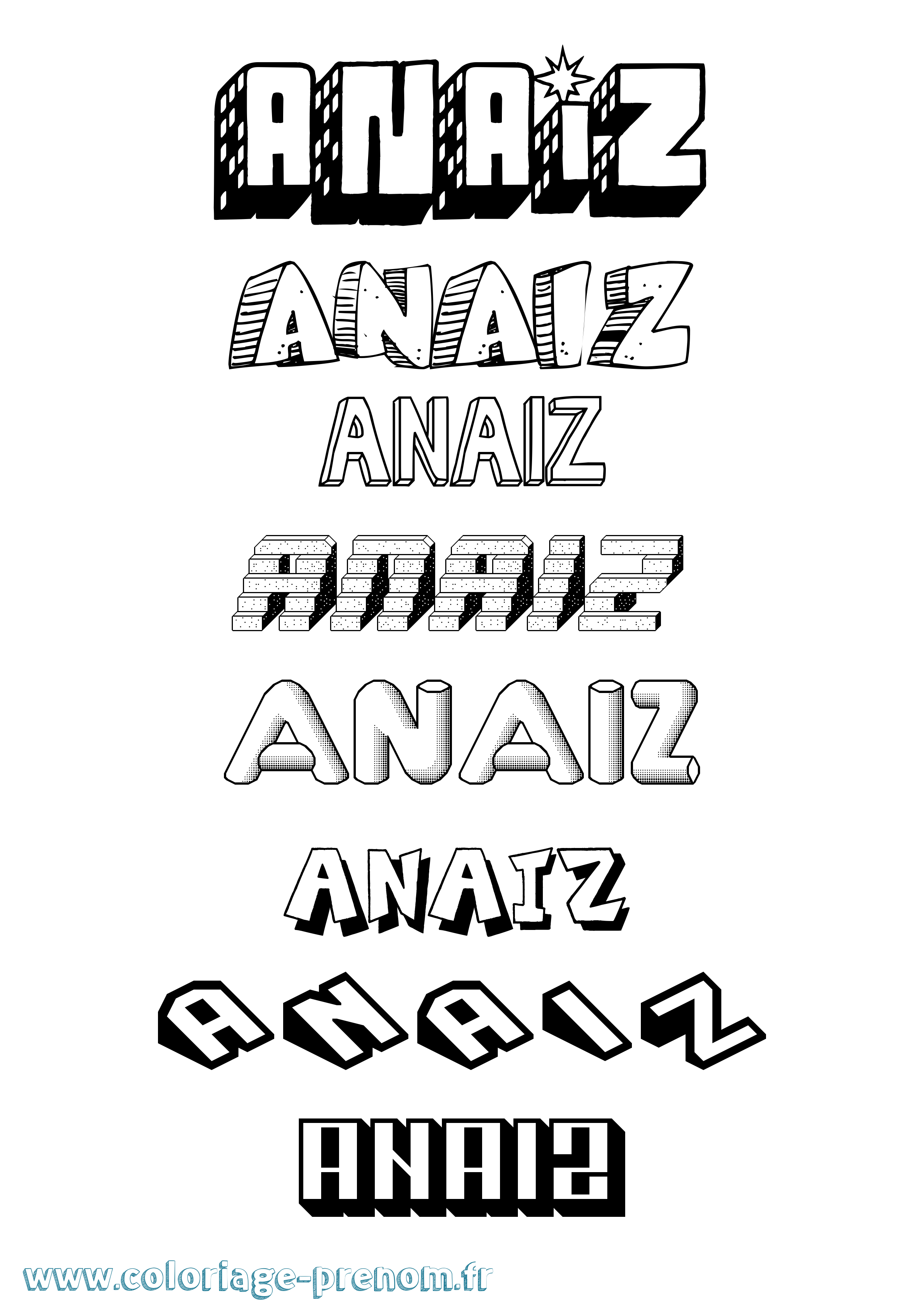 Coloriage Anaiz Effet 3D Coloriage prénom Anaiz Effet 3D