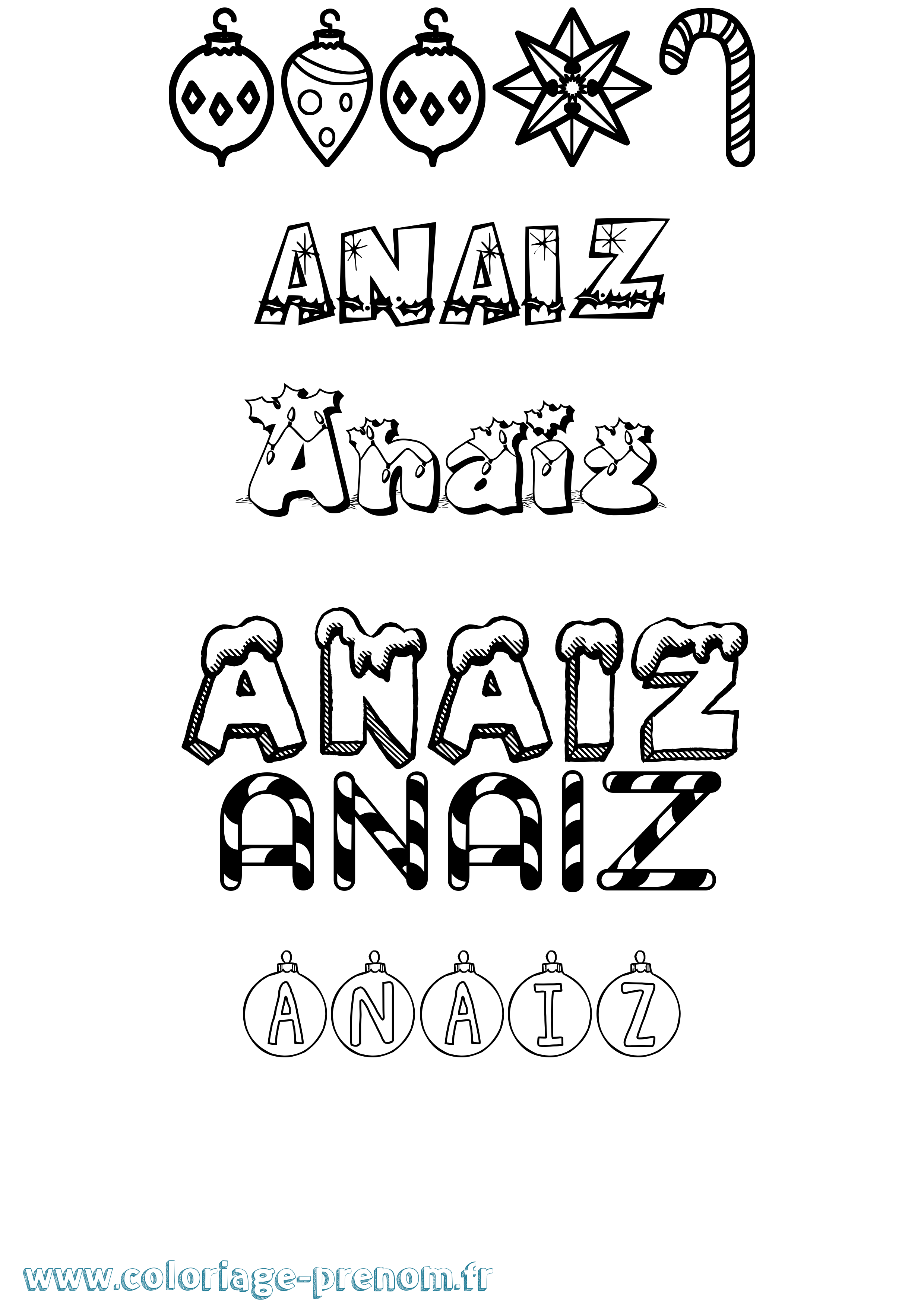 Coloriage Anaiz Noël Coloriage prénom Anaiz Noël