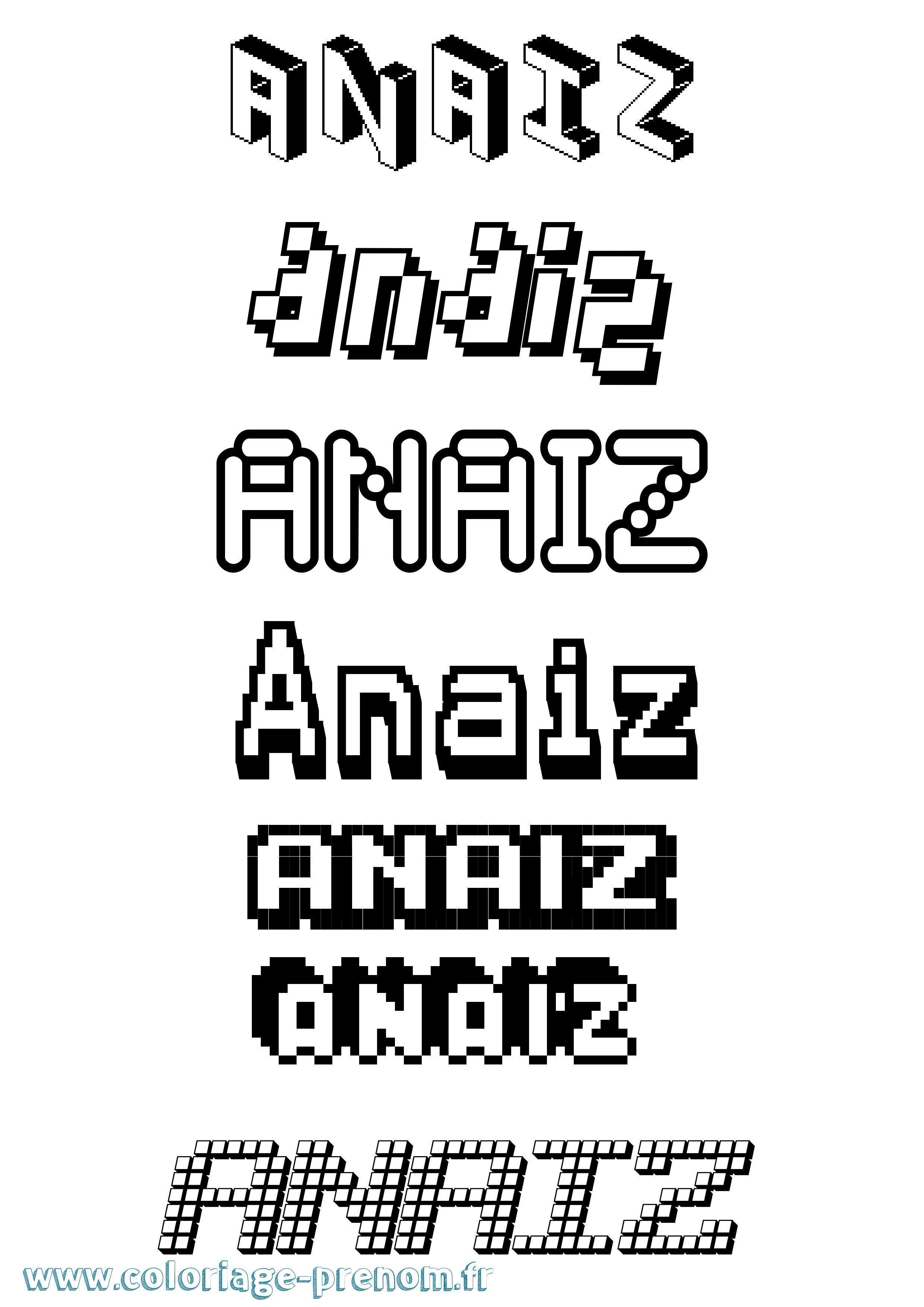 Coloriage Anaiz Pixel Coloriage prénom Anaiz Pixel