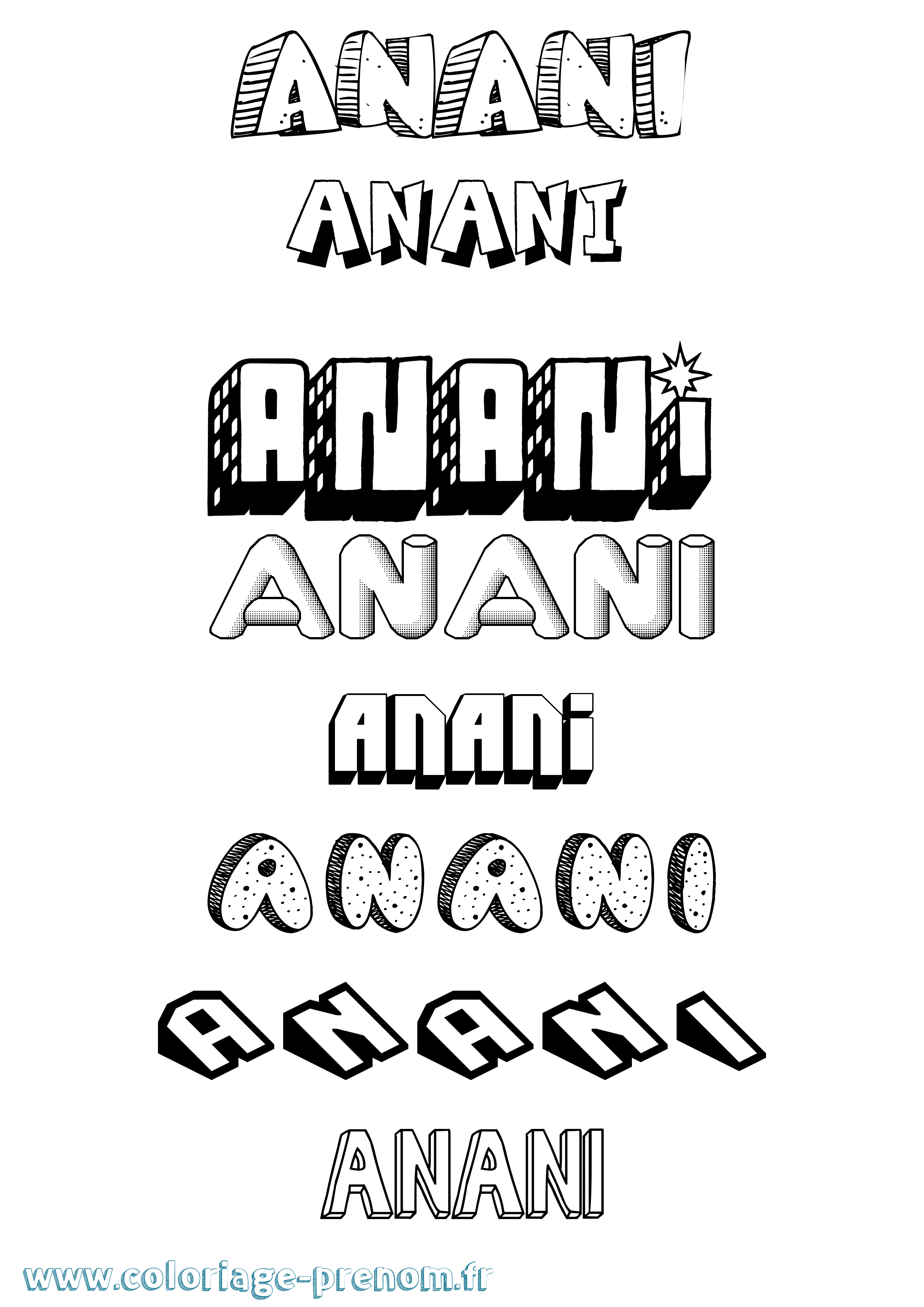 Coloriage Anani Effet 3D Coloriage prénom Anani Effet 3D