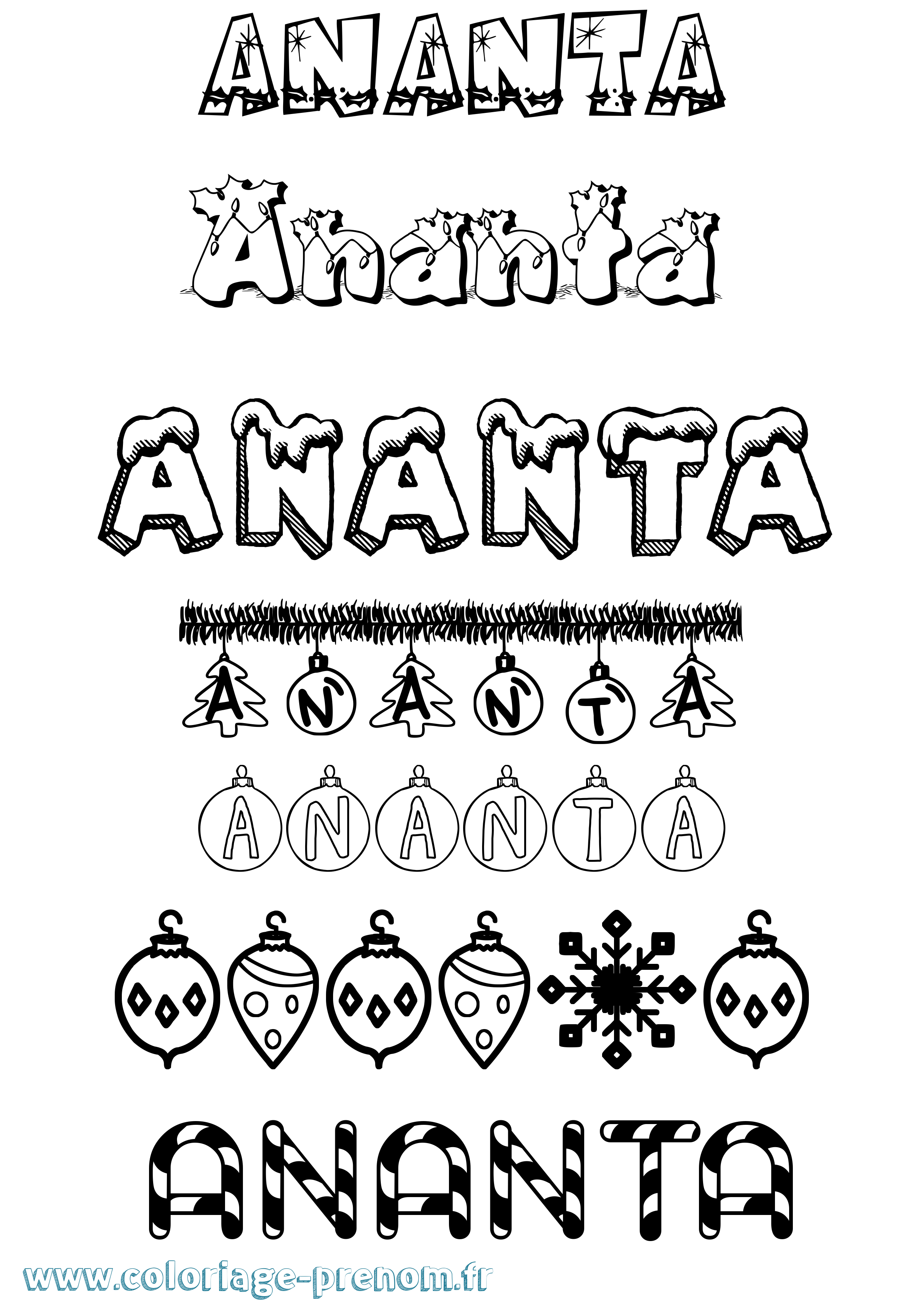 Coloriage Ananta Noël Coloriage prénom Ananta Noël