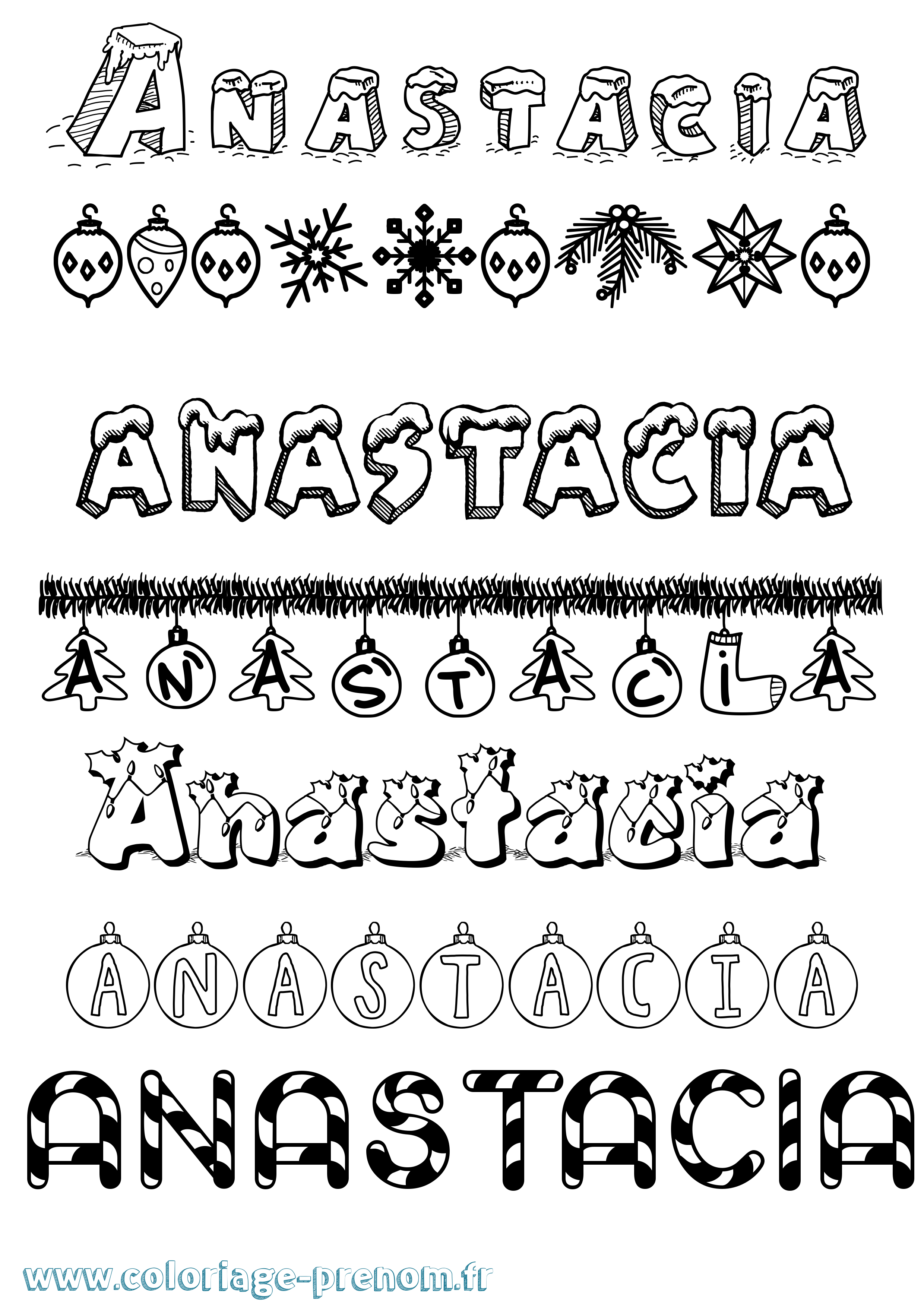 Coloriage Anastacia Noël Coloriage prénom Anastacia Noël