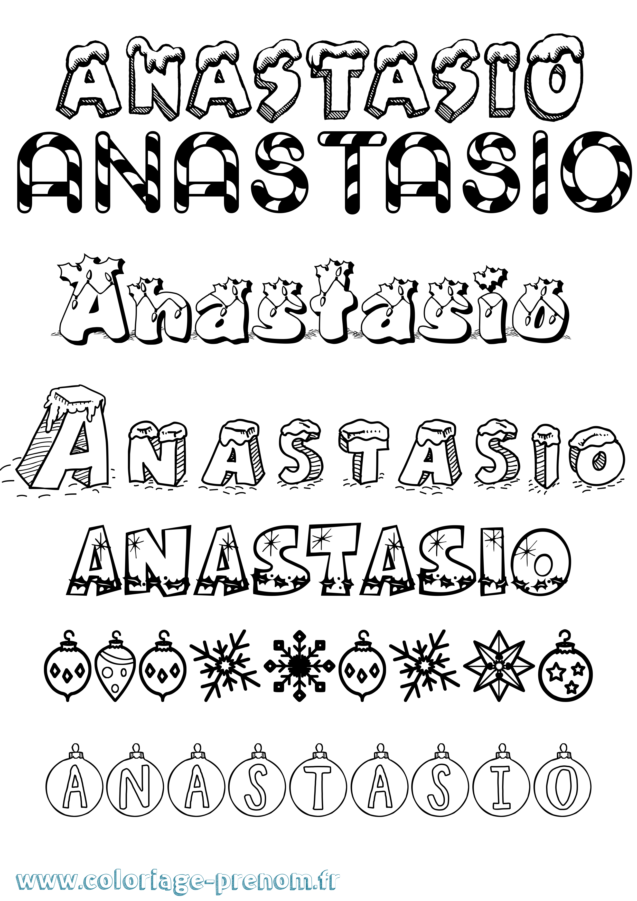Coloriage Anastasio Noël Coloriage prénom Anastasio Noël