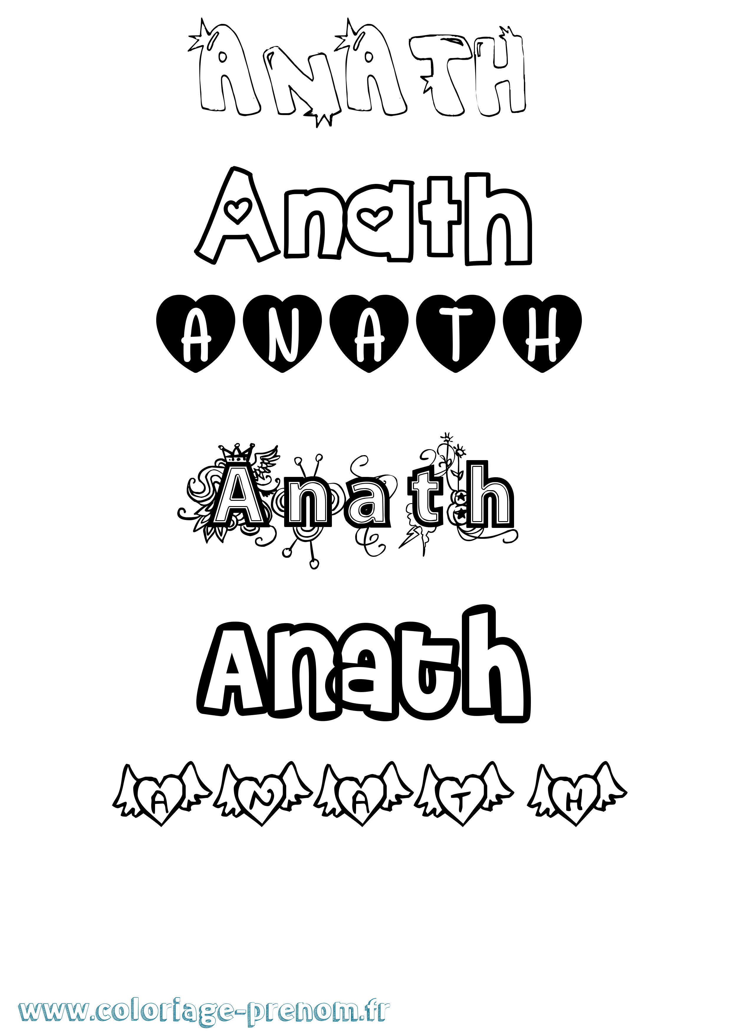 Coloriage Anath Girly Coloriage prénom Anath Girly