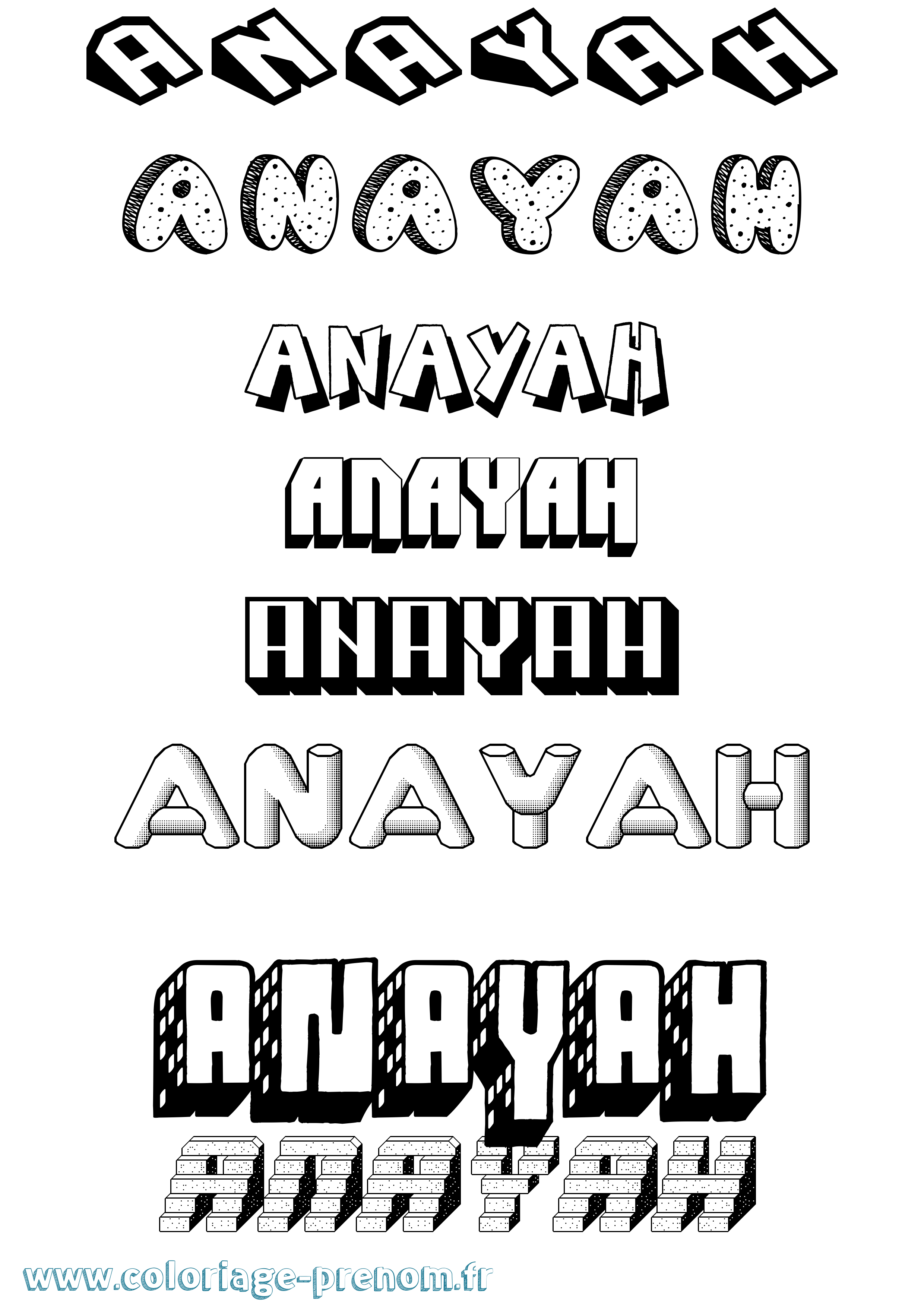 Coloriage Anayah Effet 3D Coloriage prénom Anayah Effet 3D