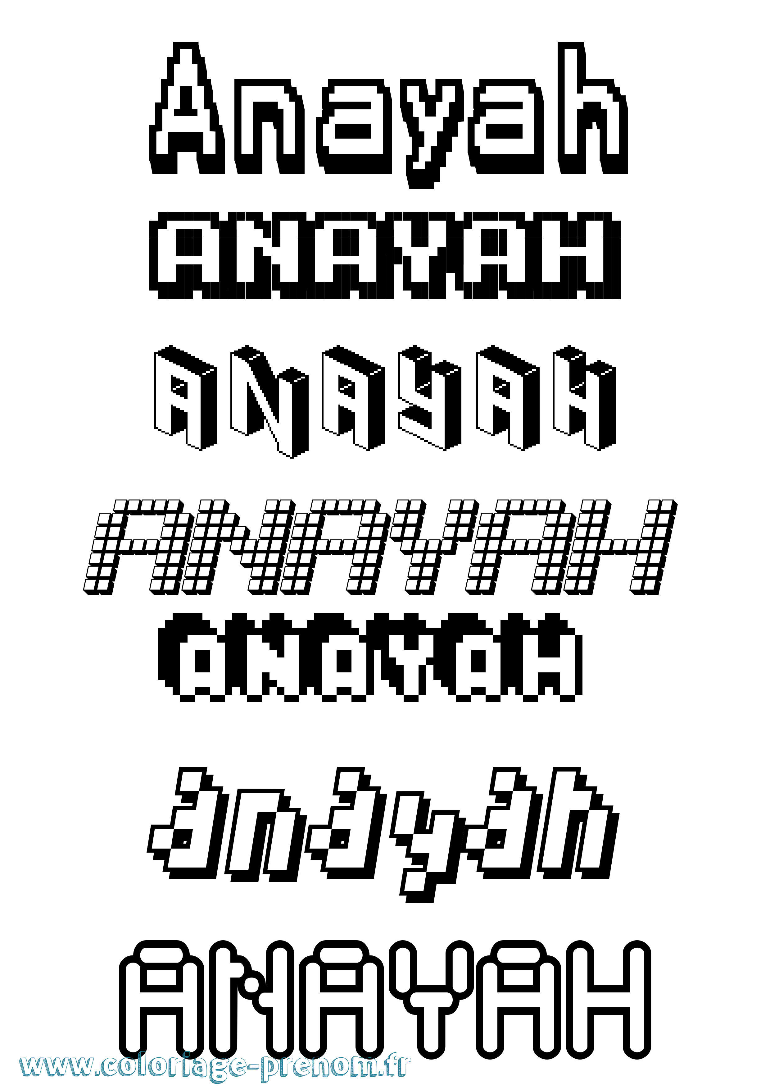Coloriage Anayah Pixel Coloriage prénom Anayah Pixel