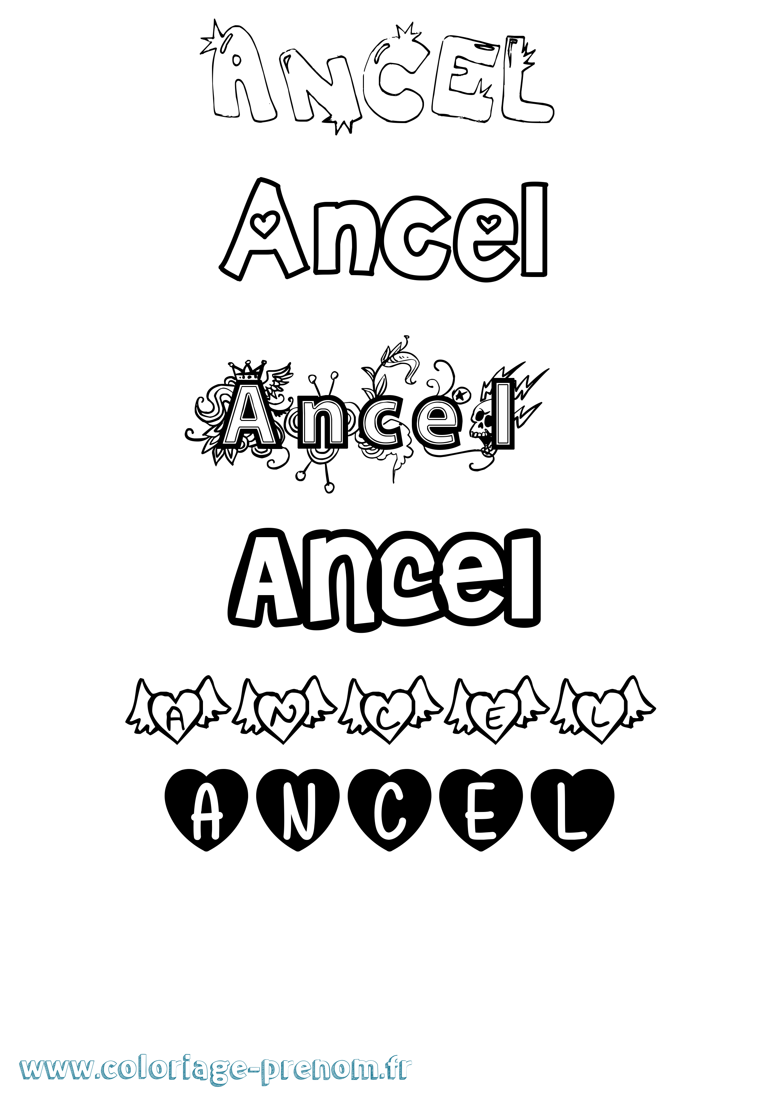 Coloriage Ancel Girly Coloriage prénom Ancel Girly