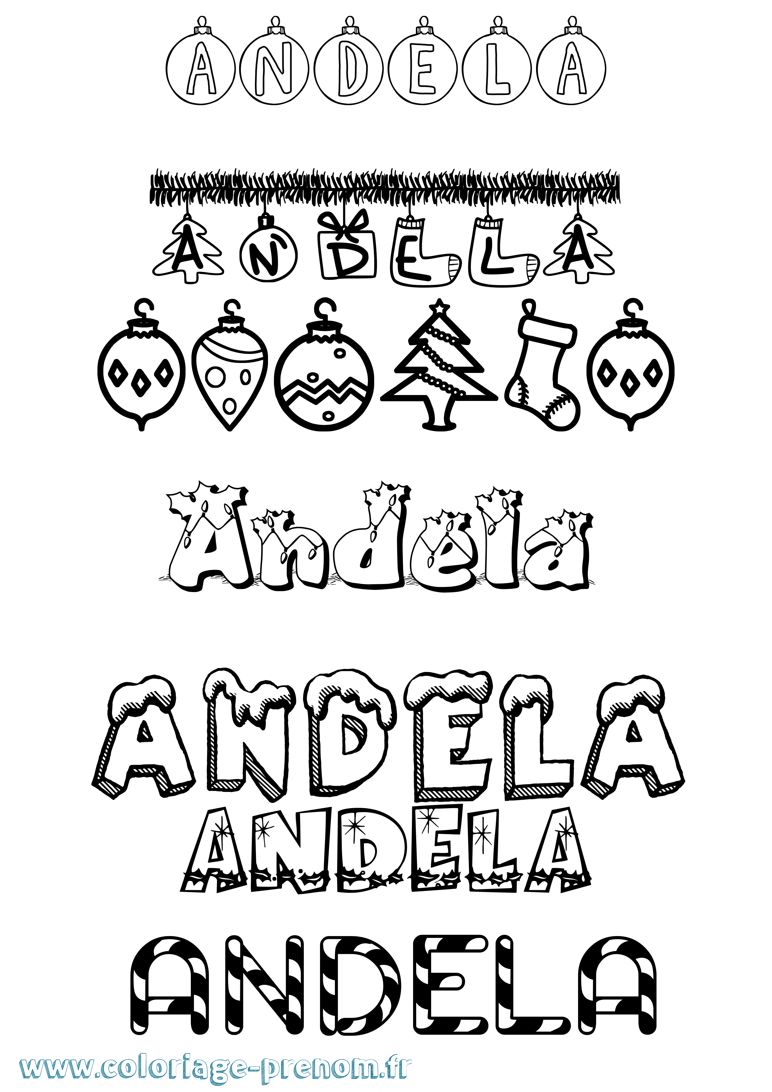 Coloriage Andela Noël Coloriage prénom Andela Noël