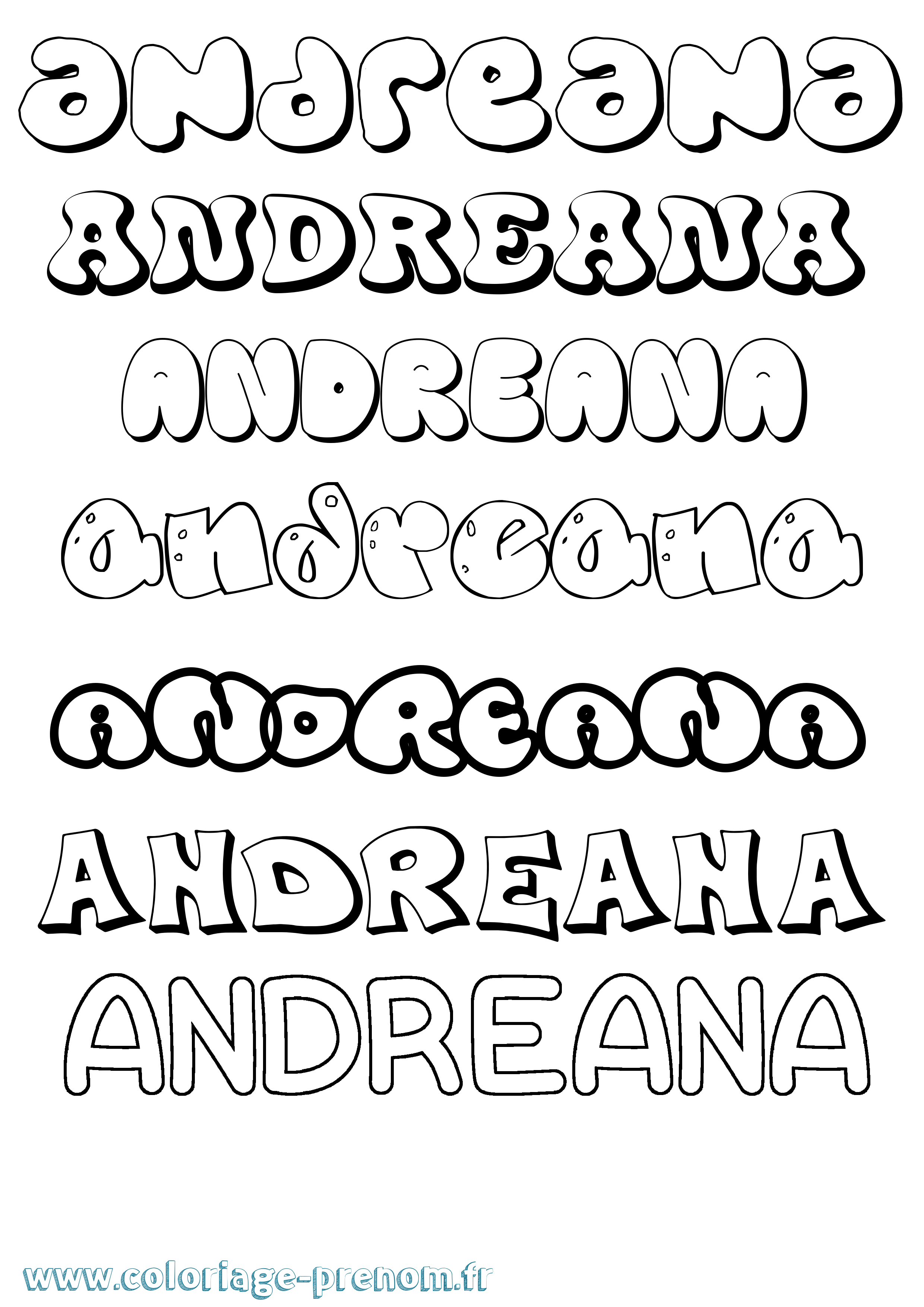 Coloriage Andreana Bubble Coloriage prénom Andreana Bubble