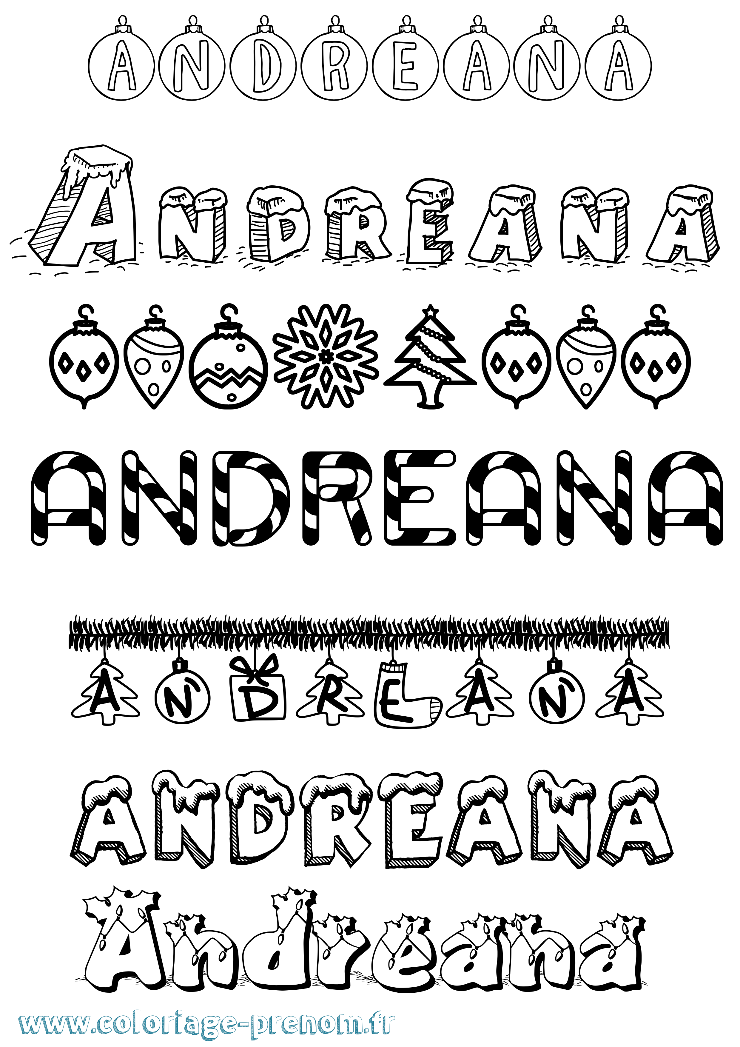Coloriage Andreana Noël Coloriage prénom Andreana Noël