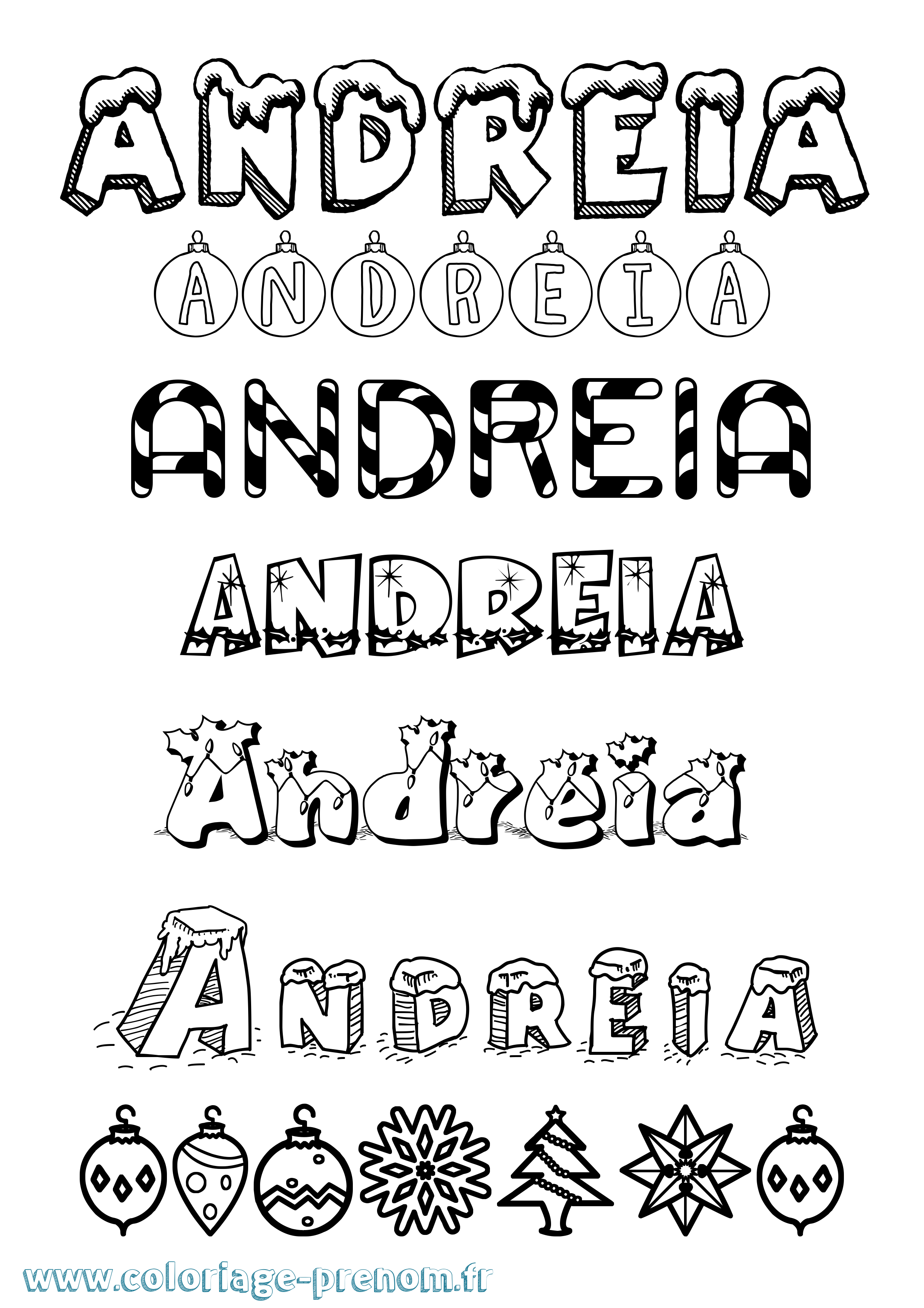Coloriage Andreia Noël Coloriage prénom Andreia Noël