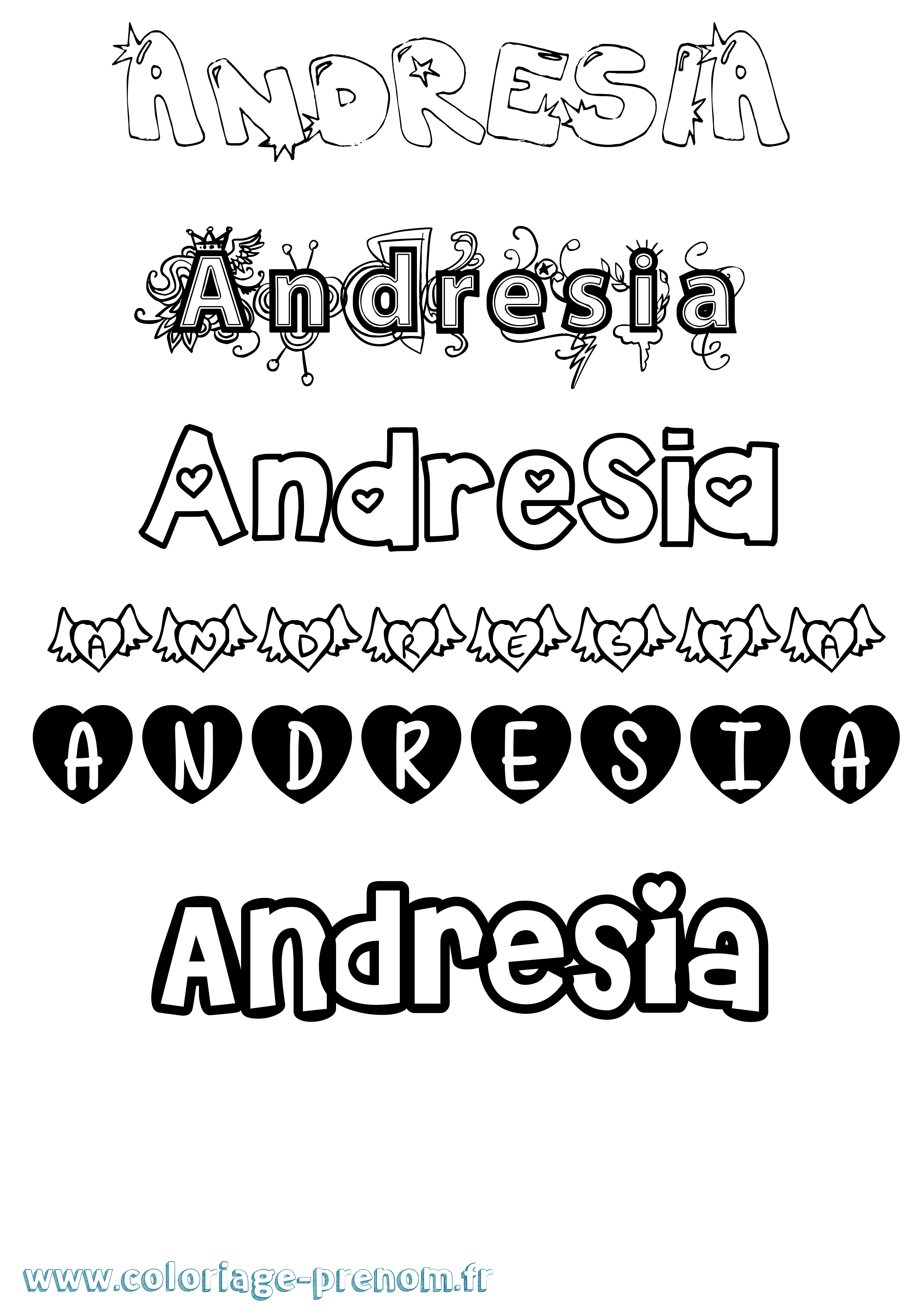 Coloriage Andresia Girly Coloriage prénom Andresia Girly
