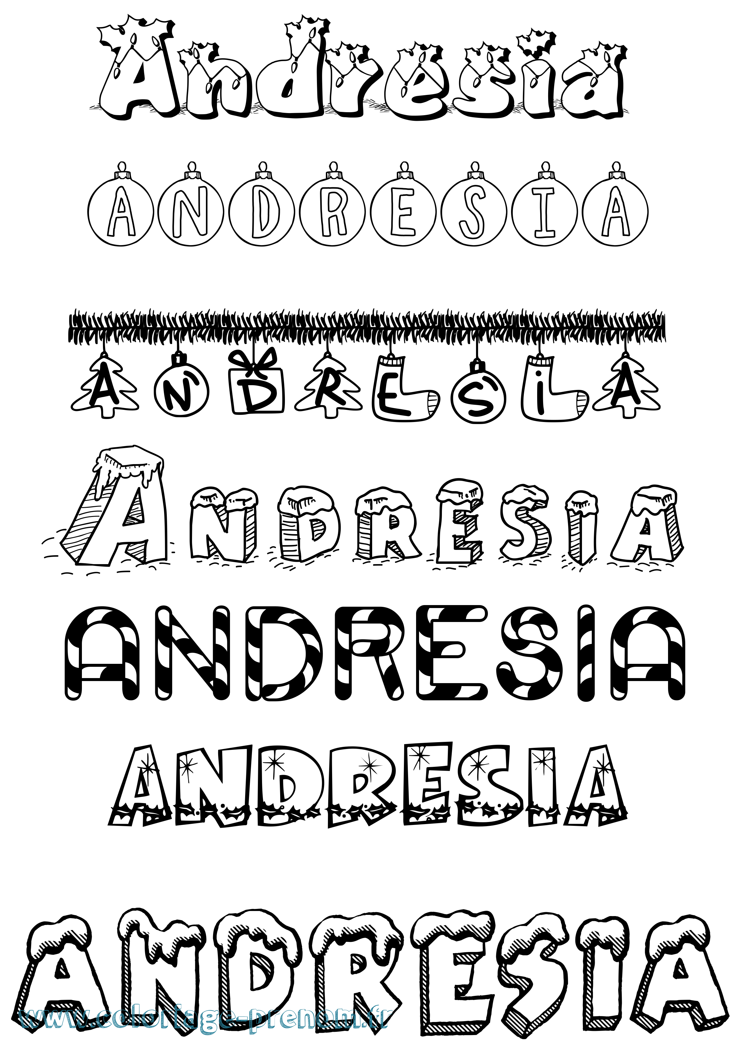 Coloriage Andresia Noël Coloriage prénom Andresia Noël