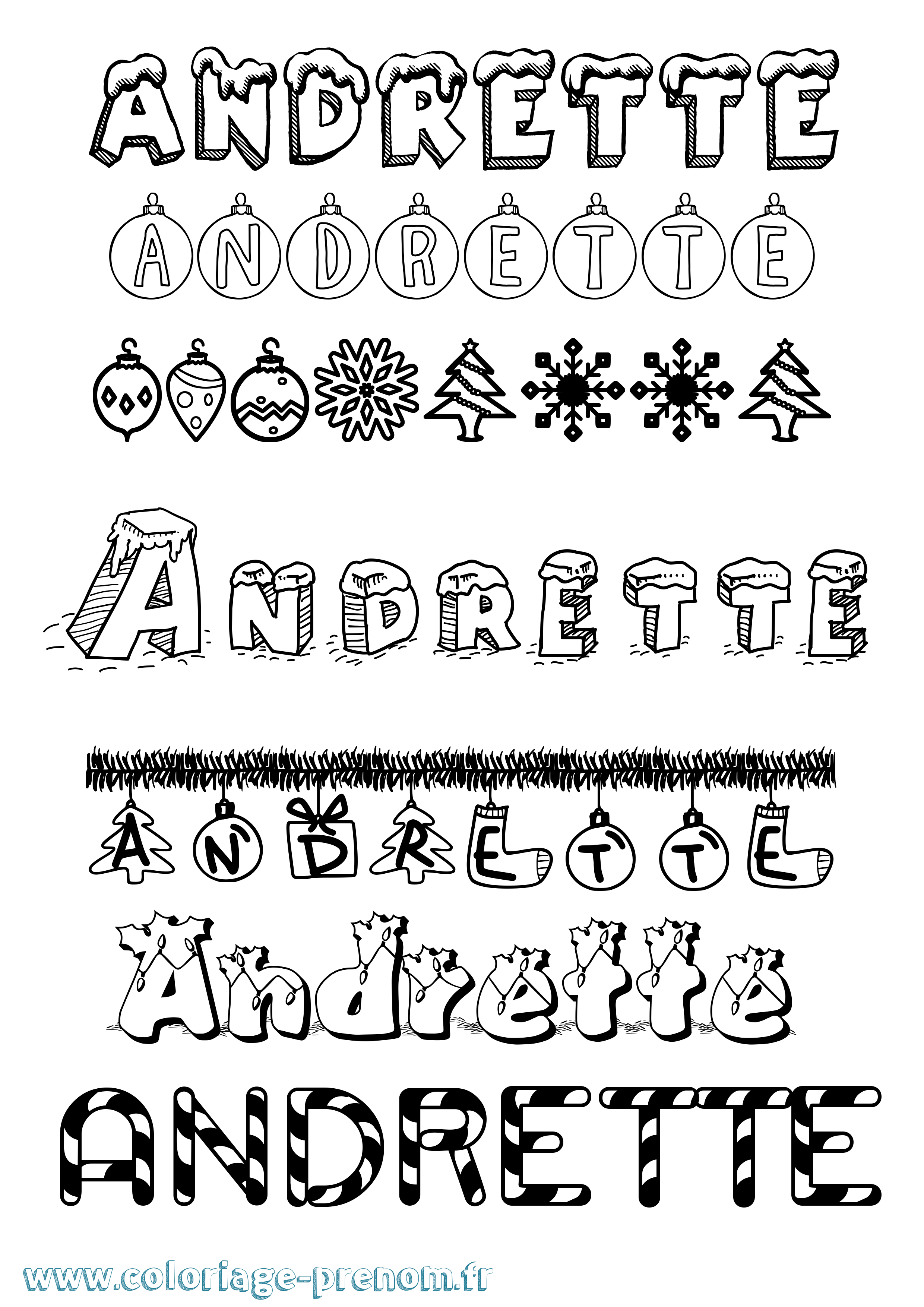Coloriage Andrette Noël Coloriage prénom Andrette Noël