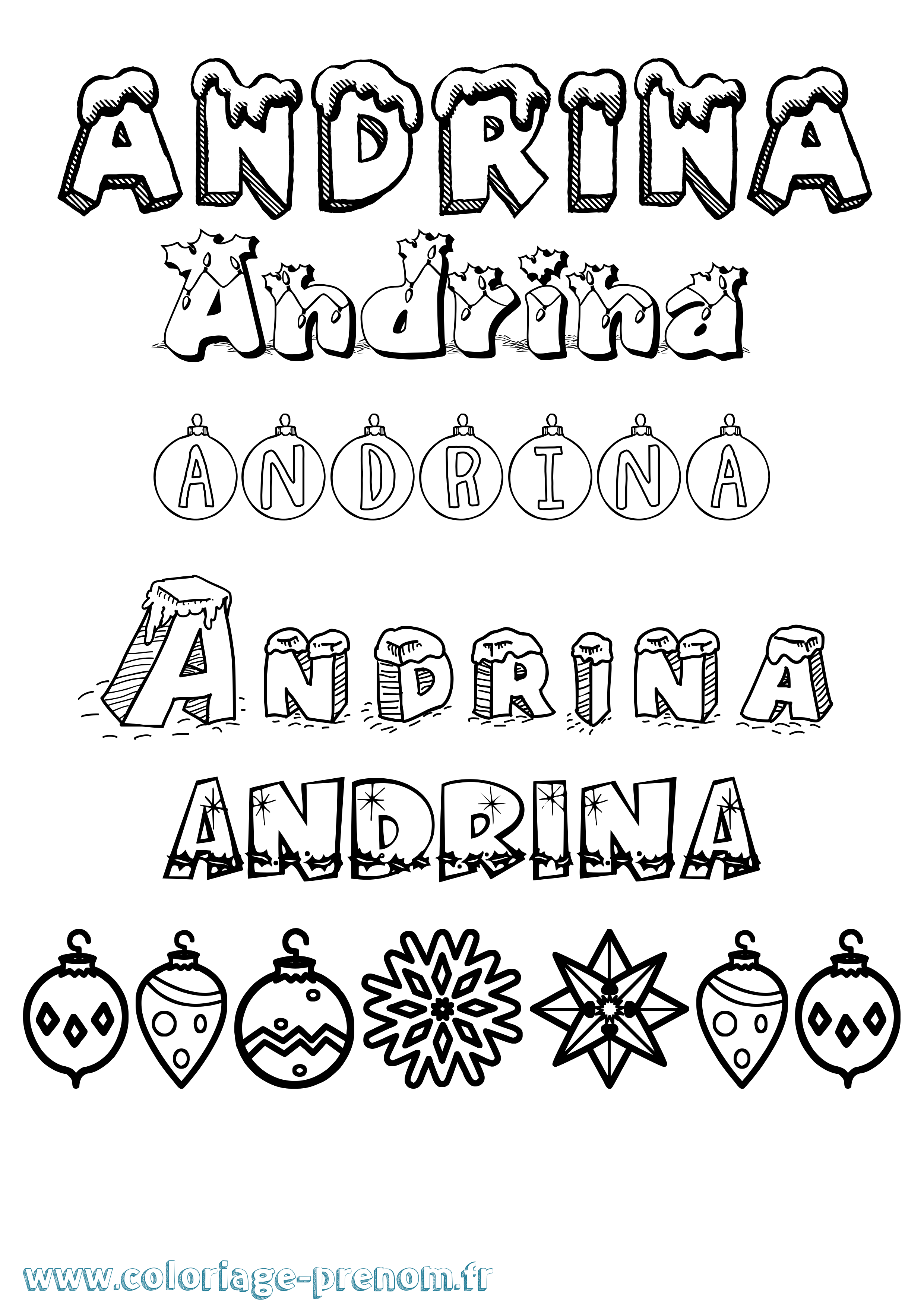 Coloriage Andrina Noël Coloriage prénom Andrina Noël