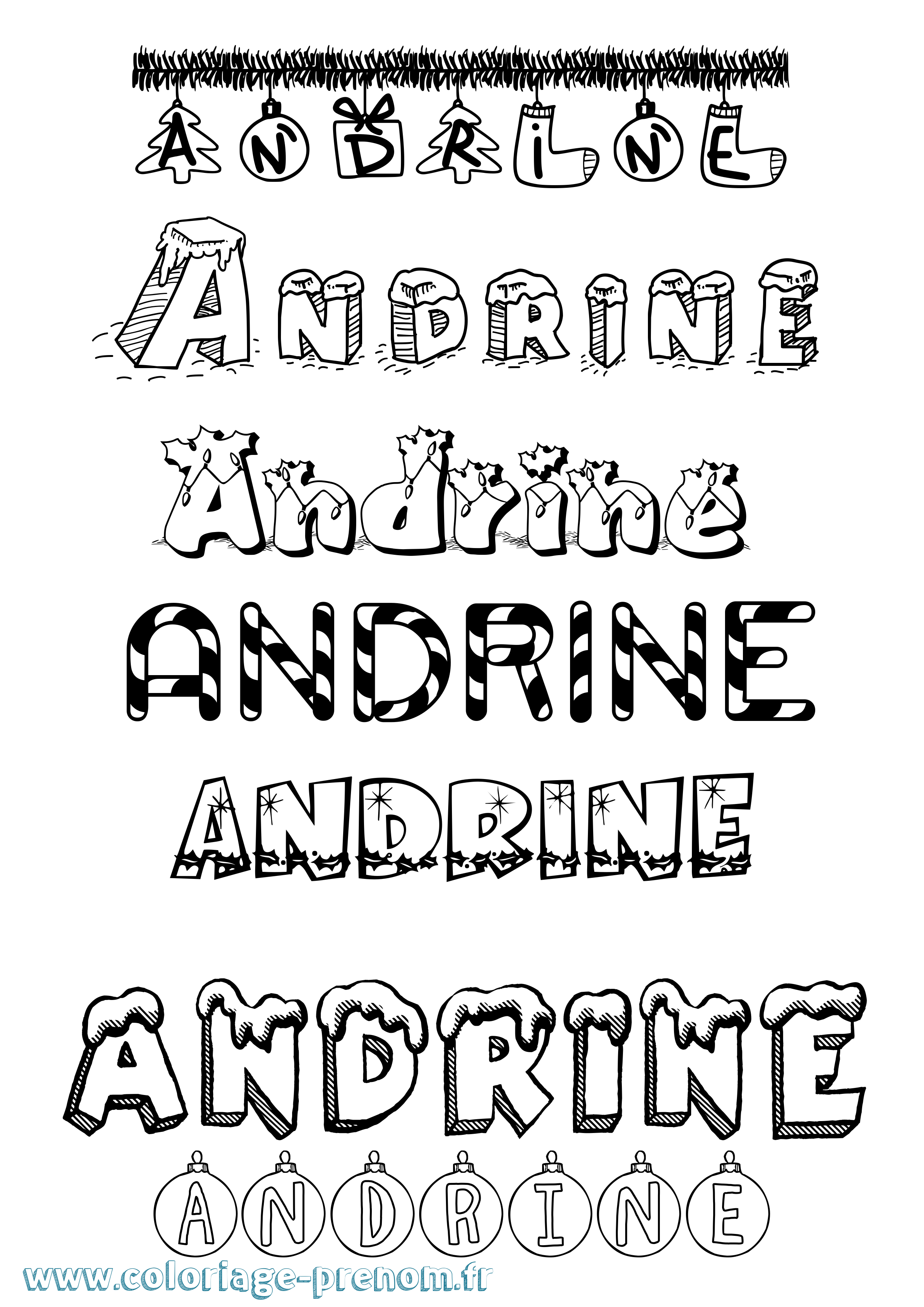 Coloriage Andrine Noël Coloriage prénom Andrine Noël