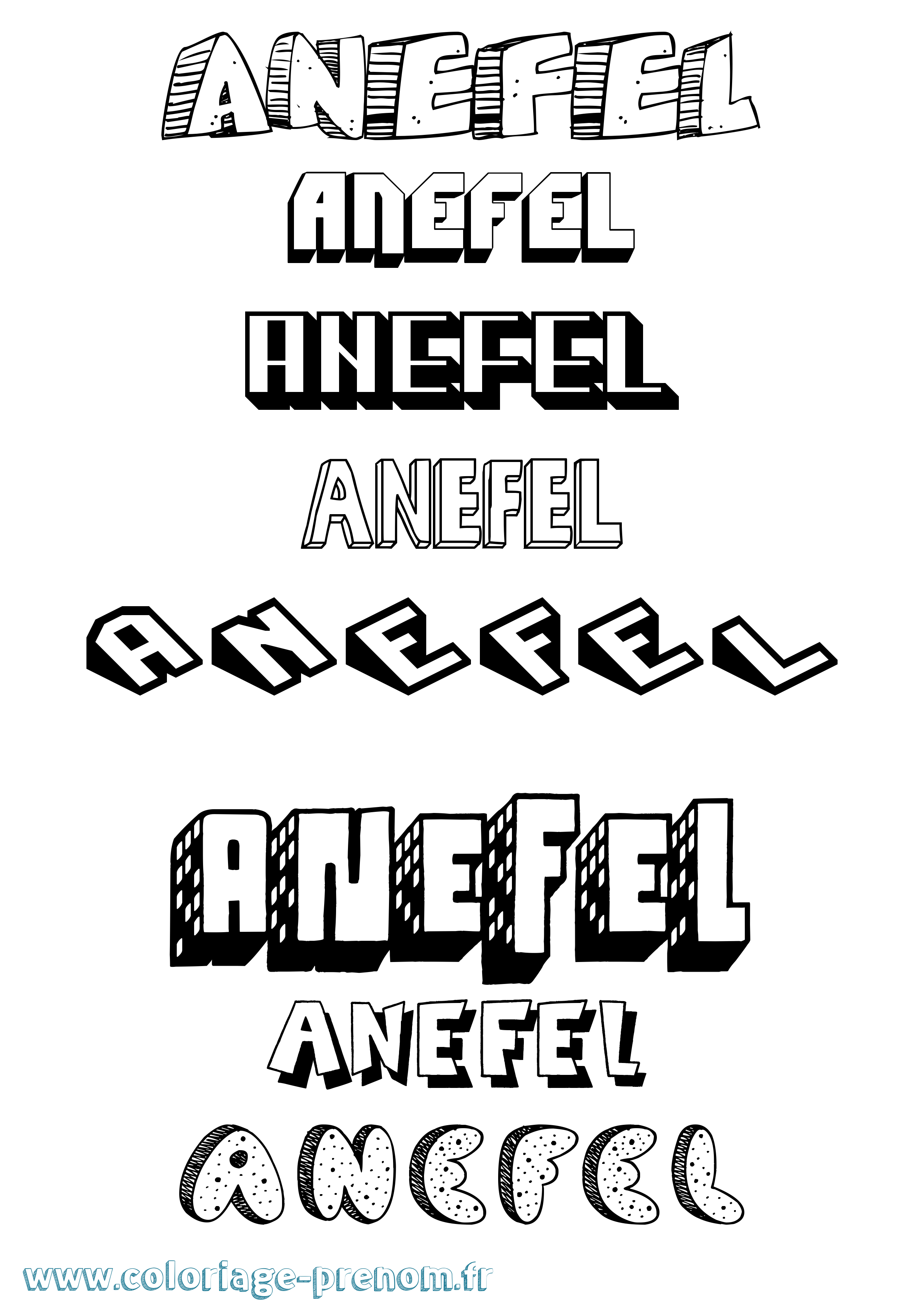 Coloriage Anefel Effet 3D Coloriage prénom Anefel Effet 3D