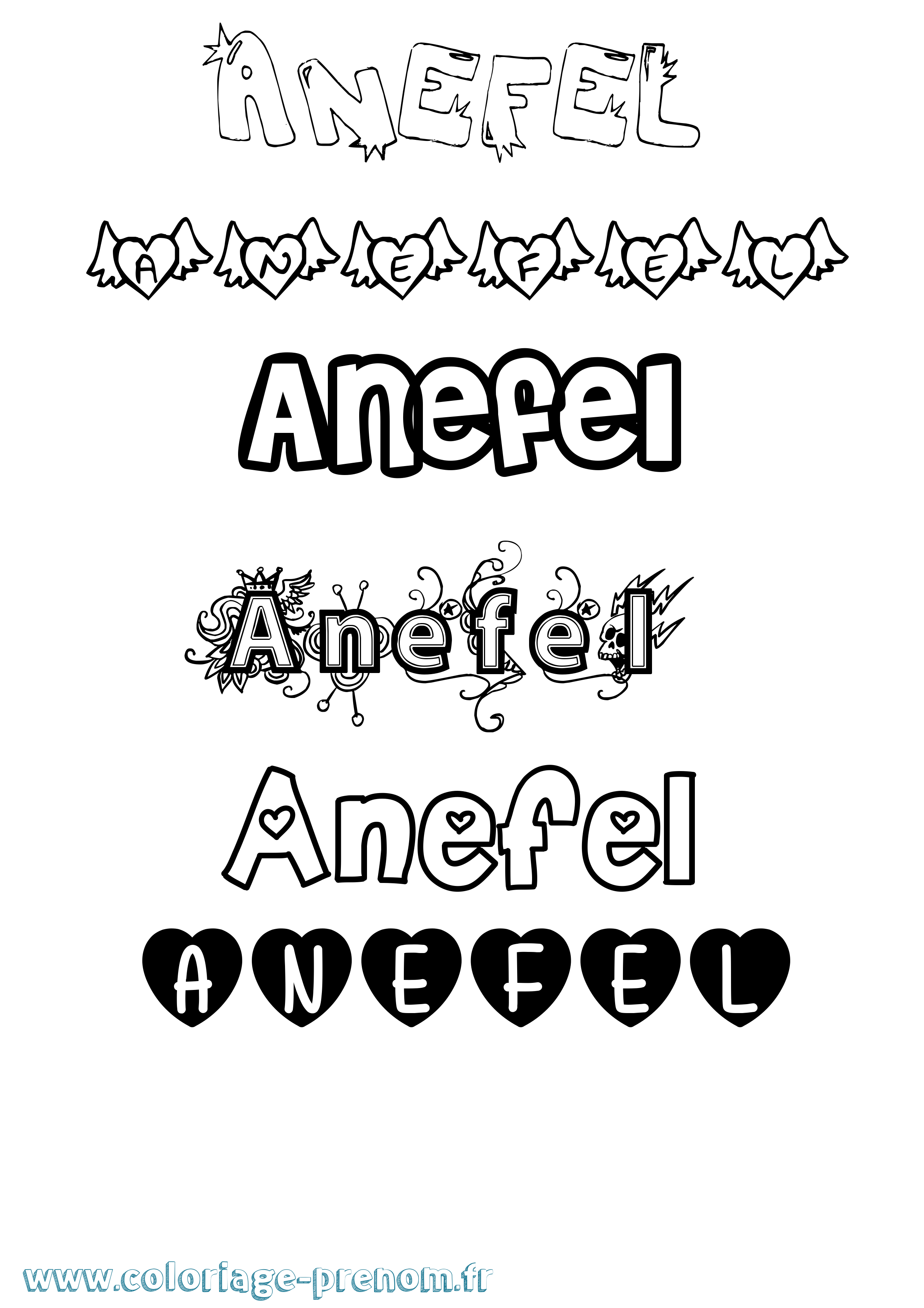 Coloriage Anefel Girly Coloriage prénom Anefel Girly