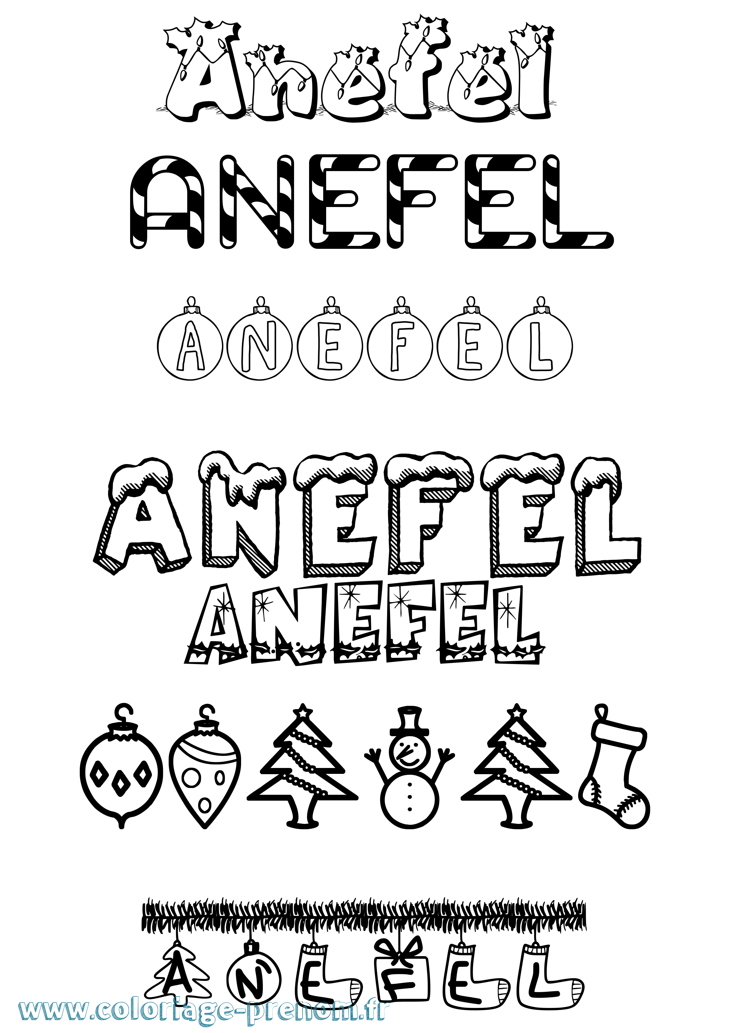 Coloriage Anefel Noël Coloriage prénom Anefel Noël