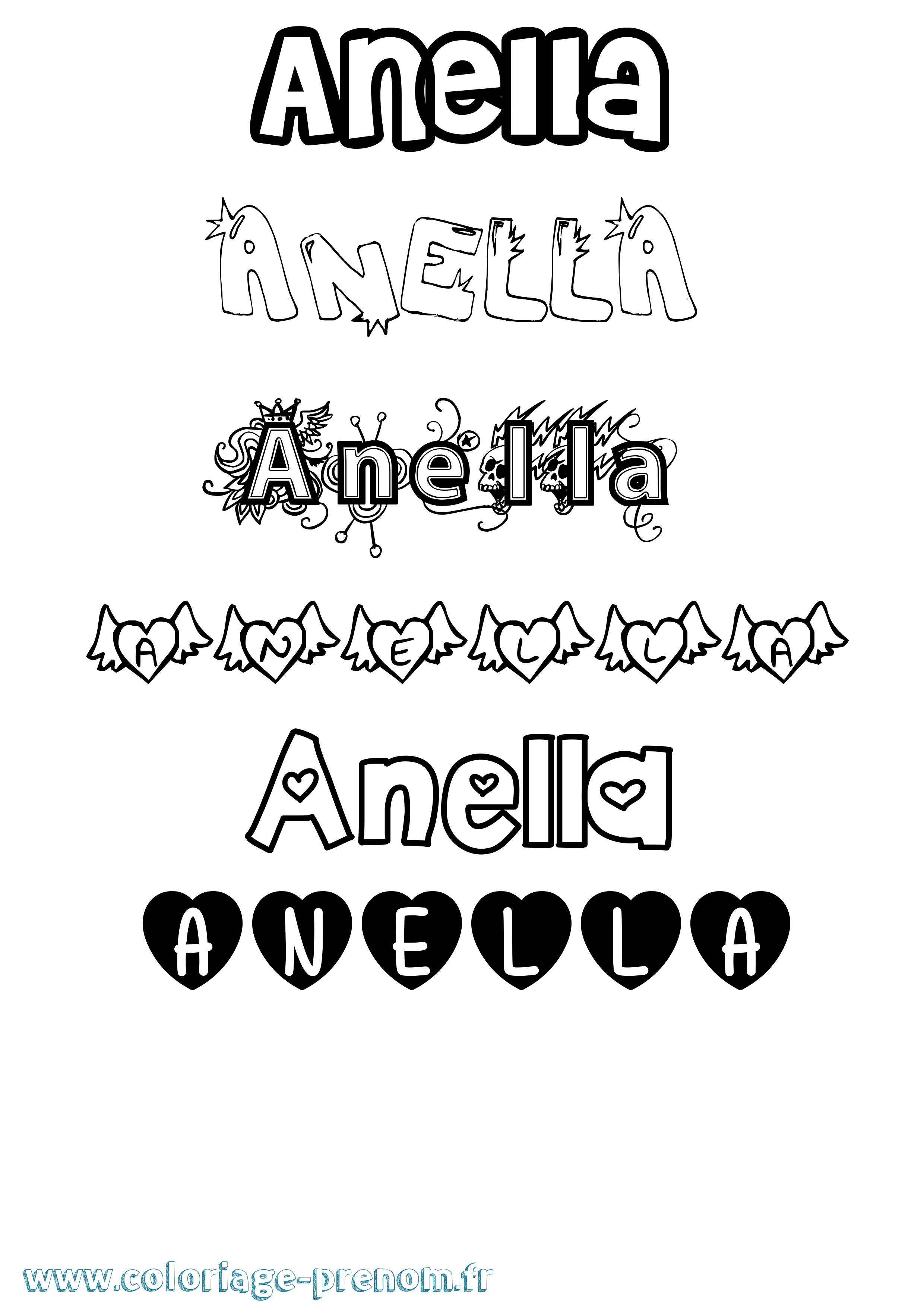 Coloriage Anella Girly Coloriage prénom Anella Girly