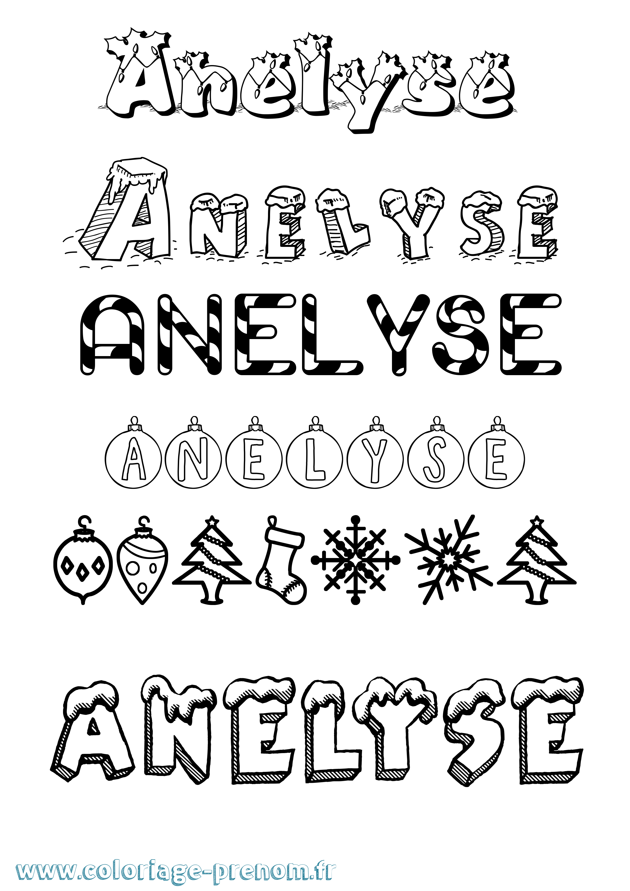 Coloriage Anelyse Noël Coloriage prénom Anelyse Noël