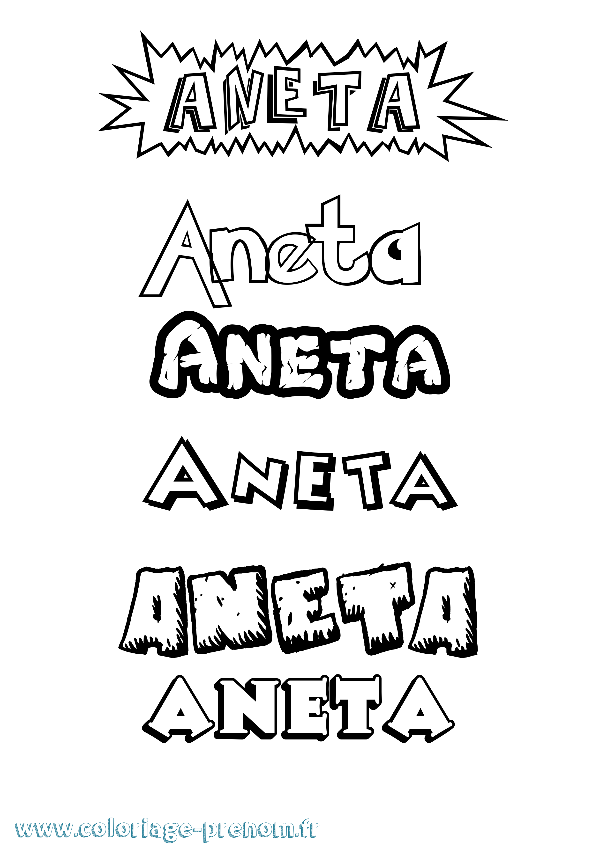Coloriage Aneta Dessin Animé Coloriage prénom Aneta Dessin Animé