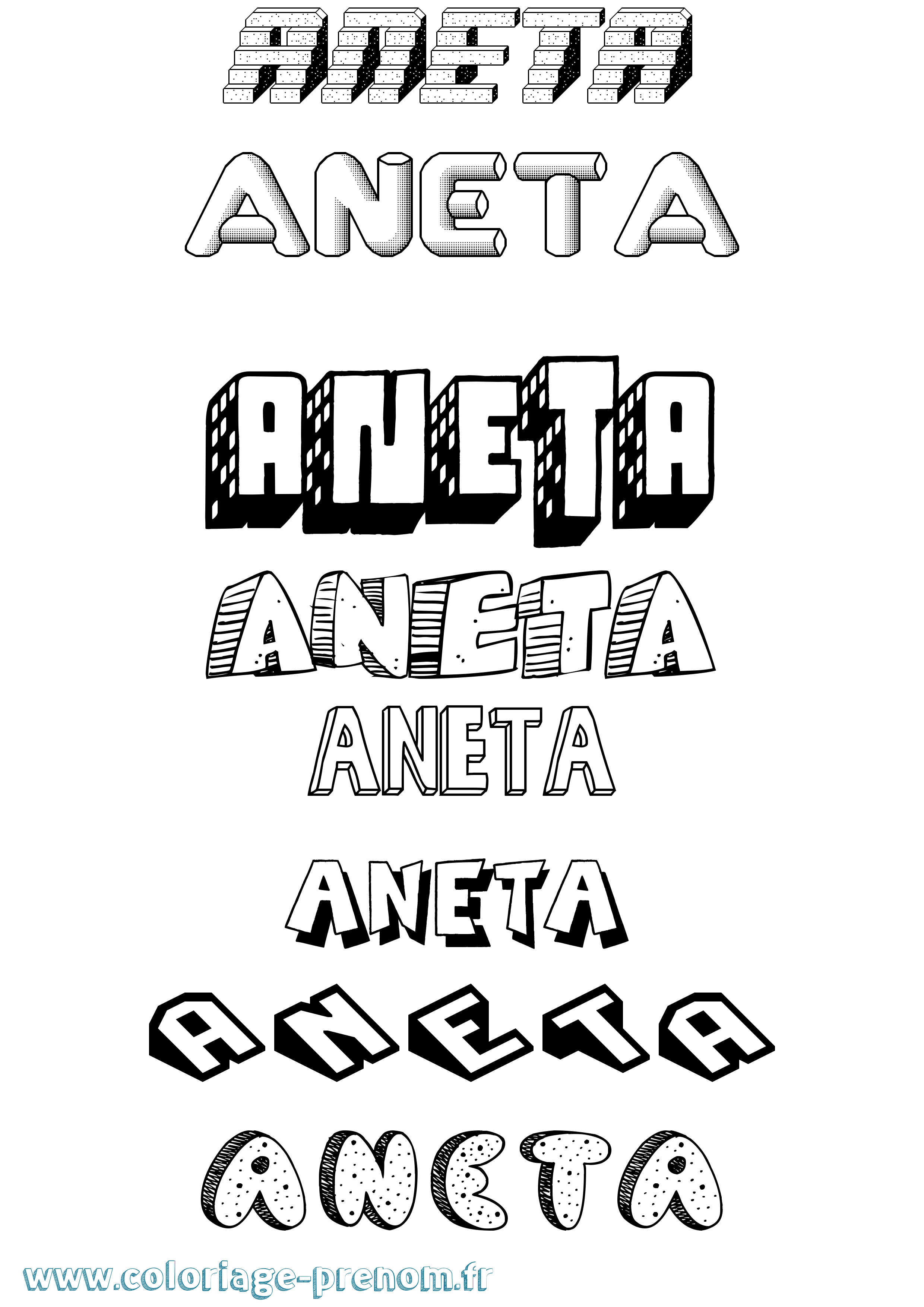 Coloriage Aneta Effet 3D Coloriage prénom Aneta Effet 3D