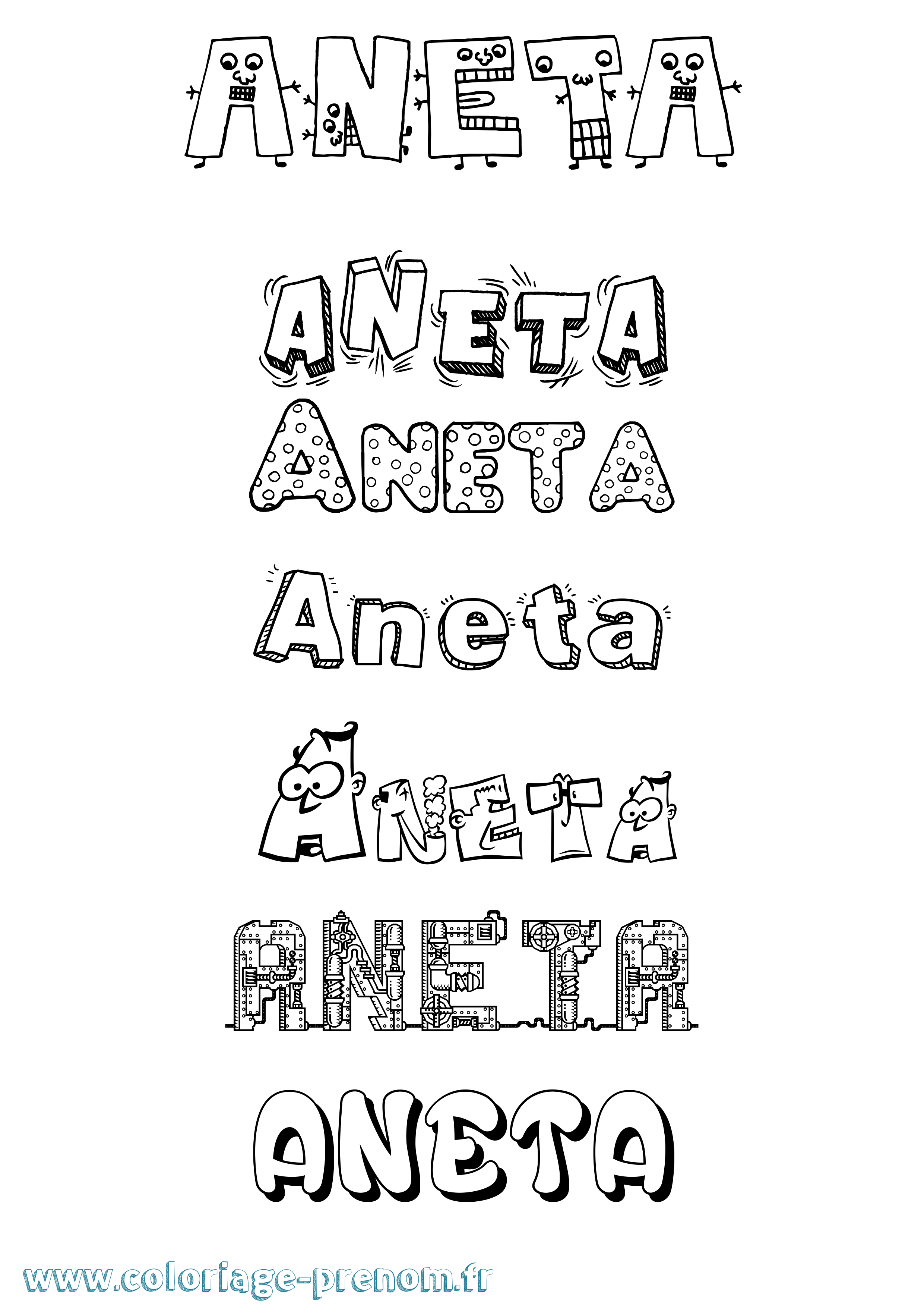 Coloriage Aneta Fun Coloriage prénom Aneta Fun