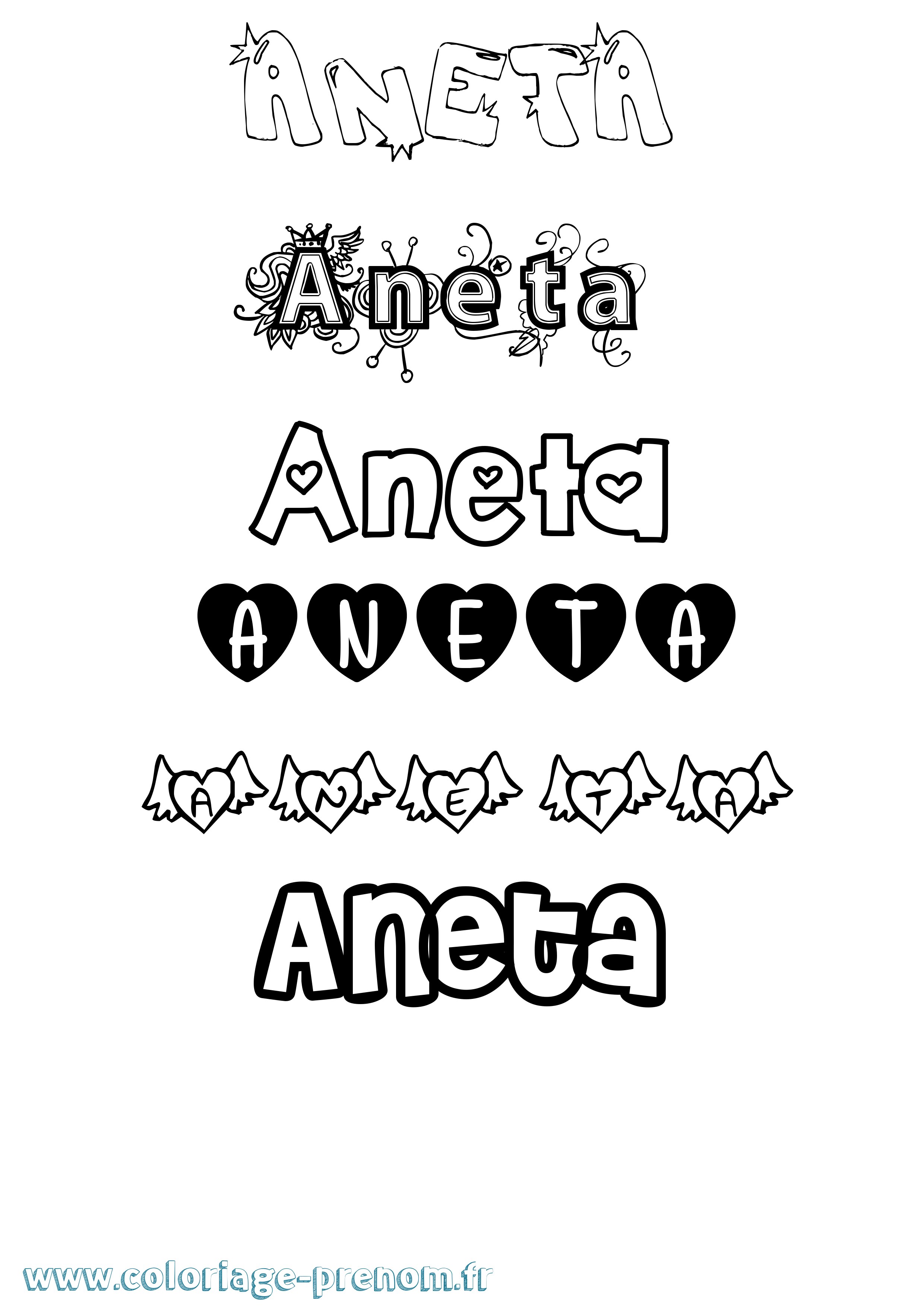 Coloriage Aneta Girly Coloriage prénom Aneta Girly