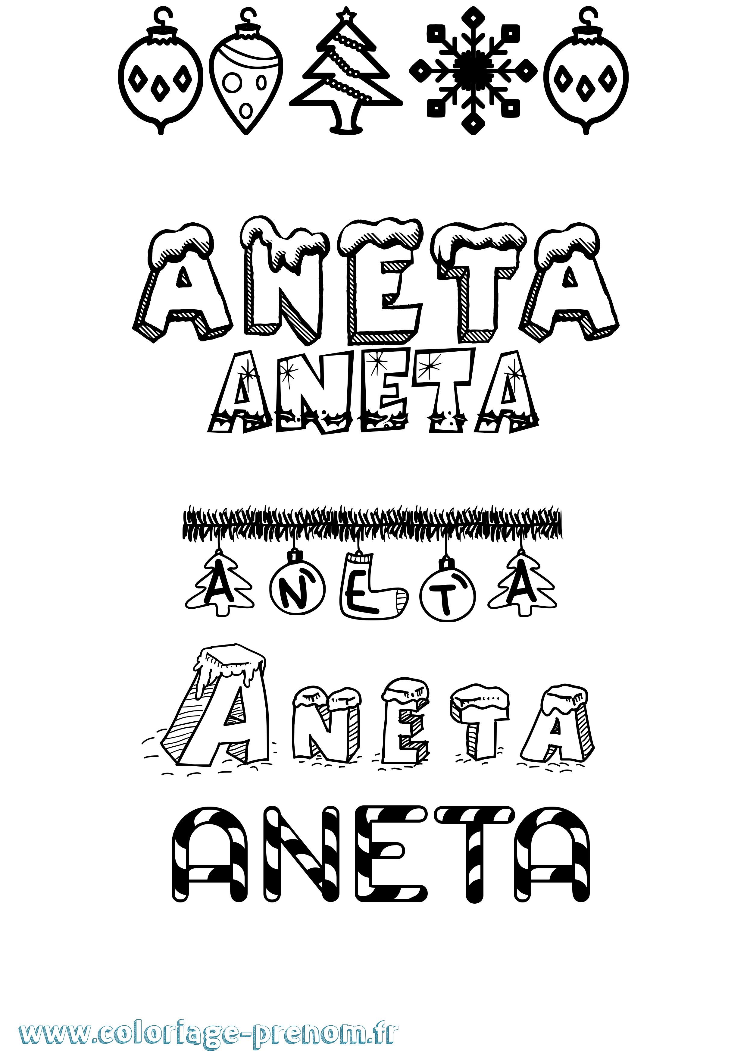 Coloriage Aneta Noël Coloriage prénom Aneta Noël