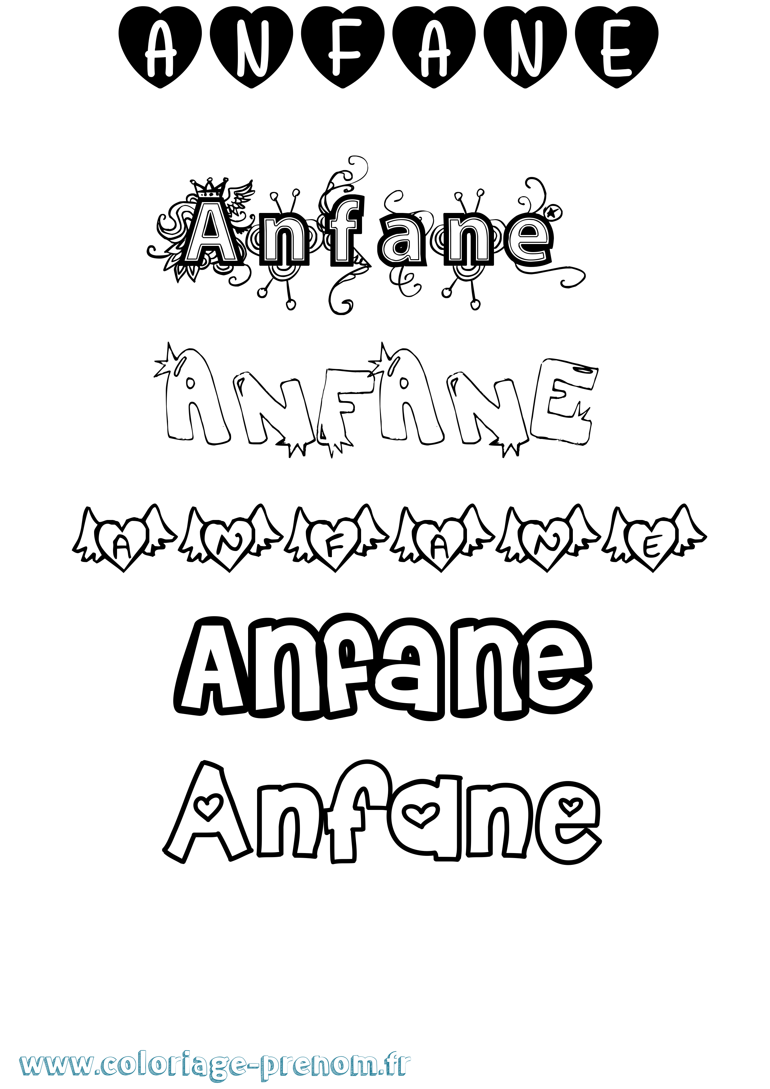 Coloriage Anfane Girly Coloriage prénom Anfane Girly