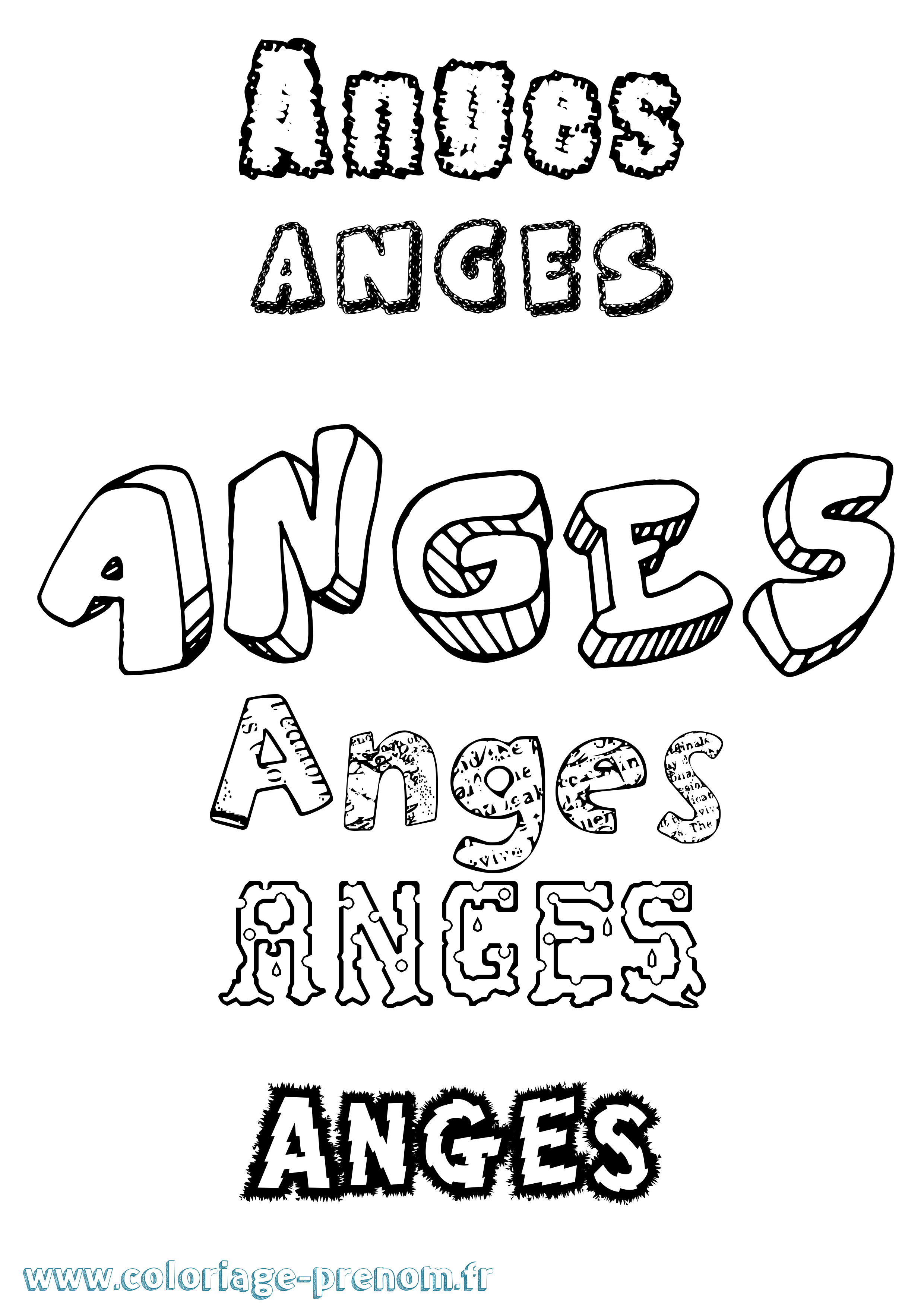 Coloriage Anges Destructuré Coloriage prénom Anges Destructuré