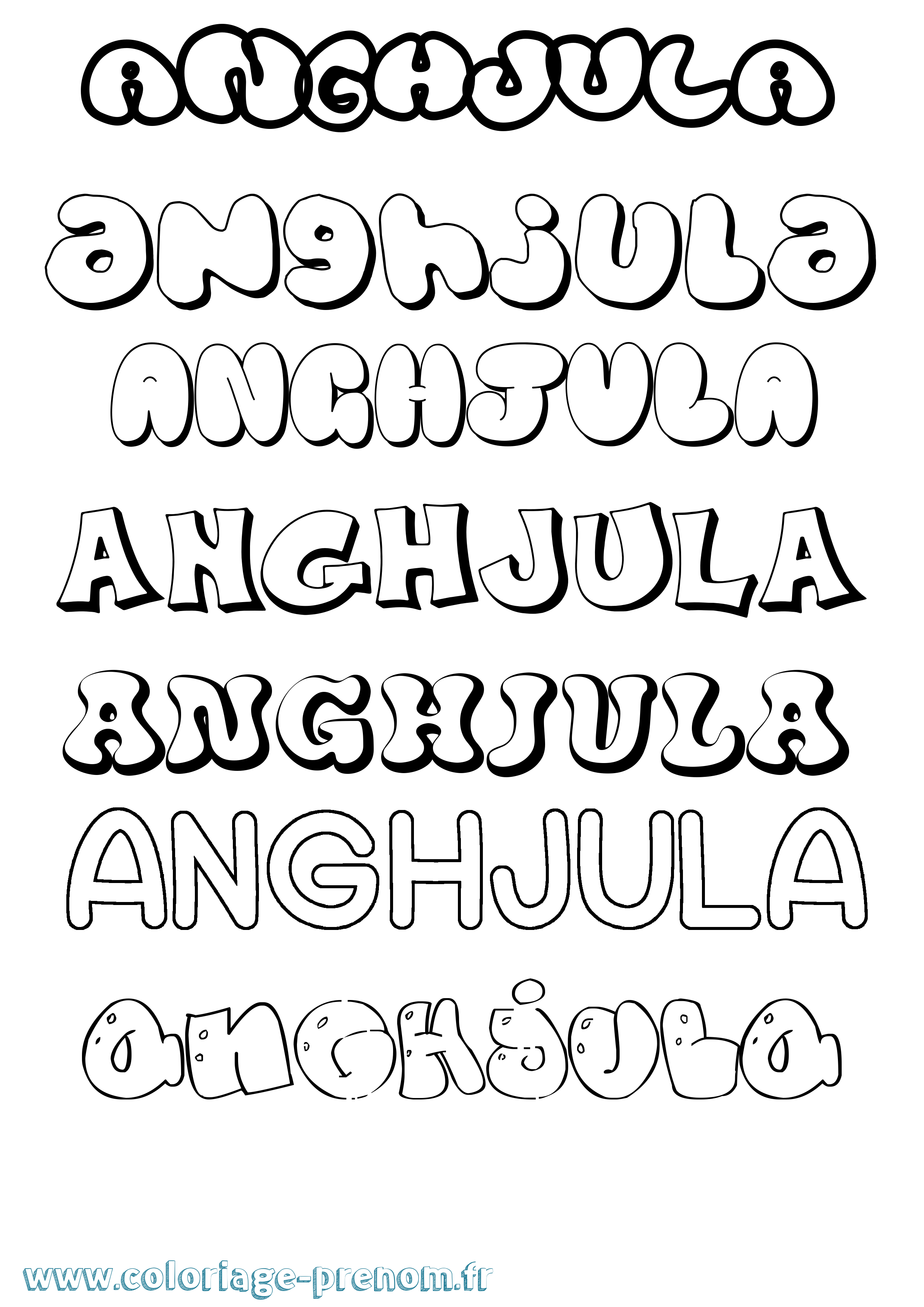 Coloriage Anghjula Bubble Coloriage prénom Anghjula Bubble