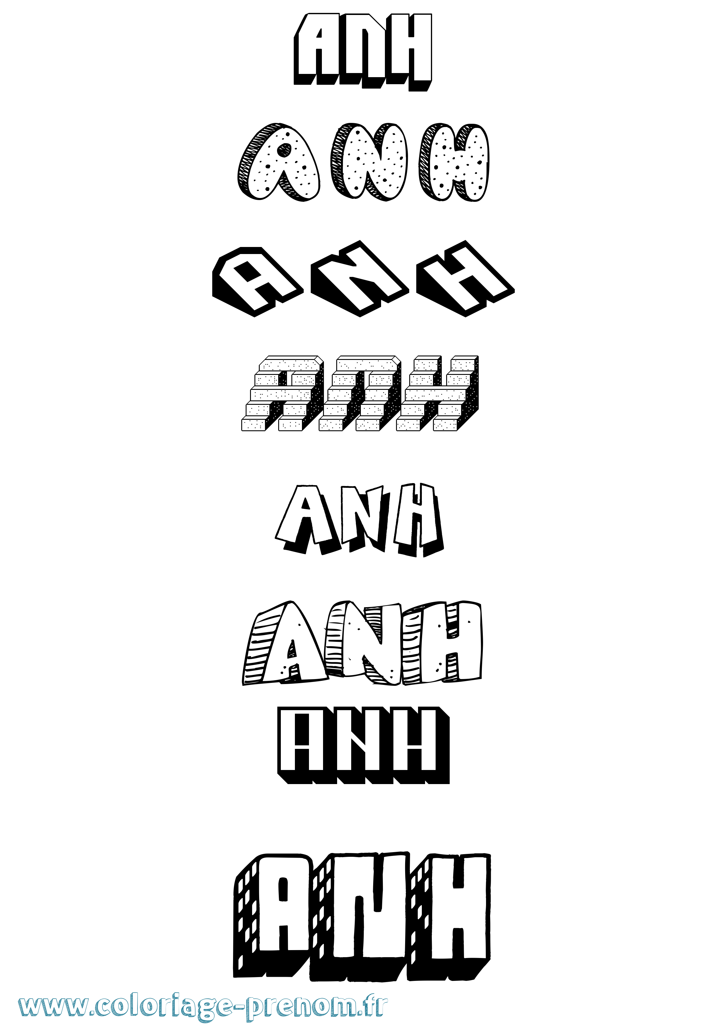 Coloriage Anh Effet 3D Coloriage prénom Anh Effet 3D