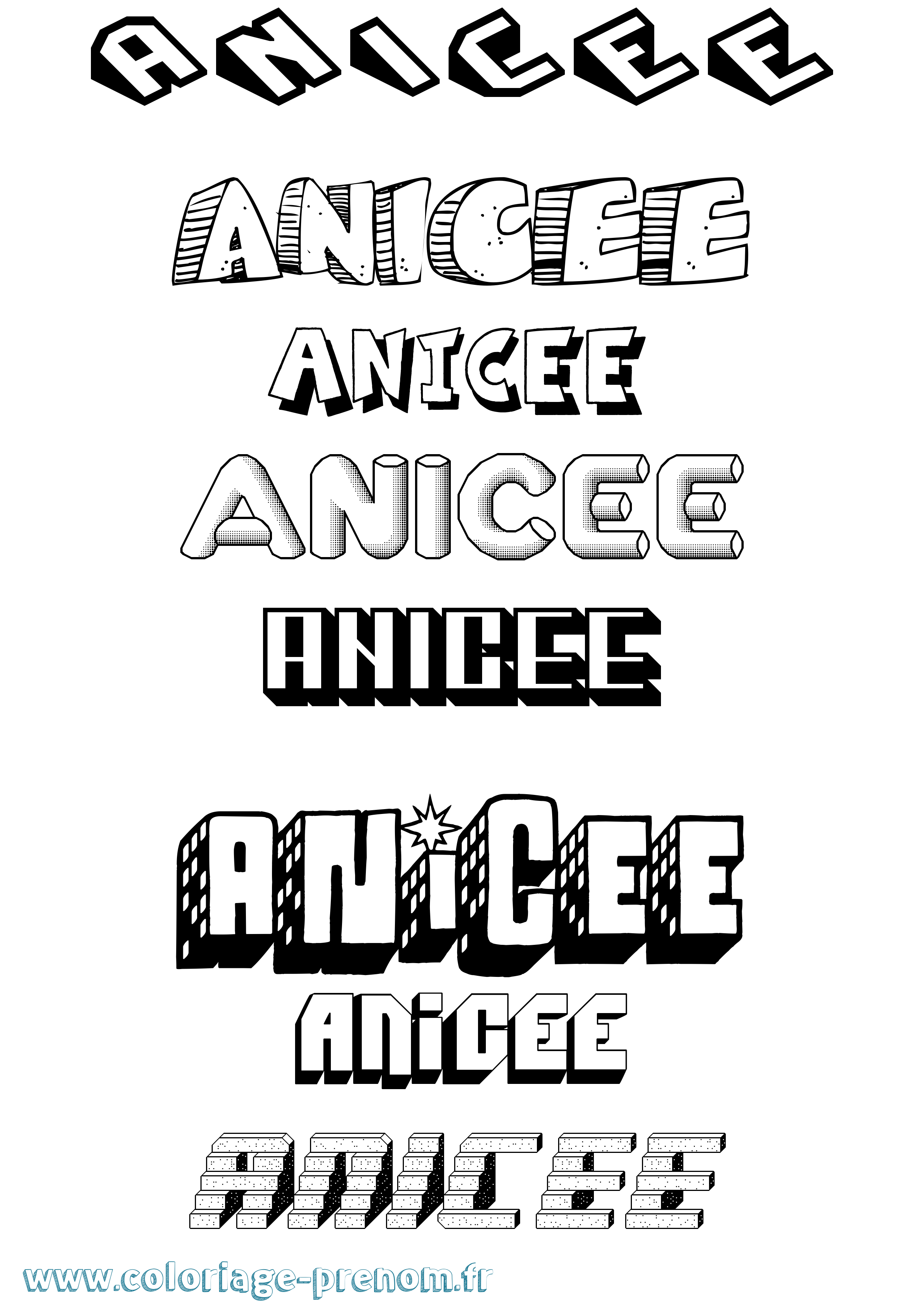 Coloriage Anicee Effet 3D Coloriage prénom Anicee Effet 3D