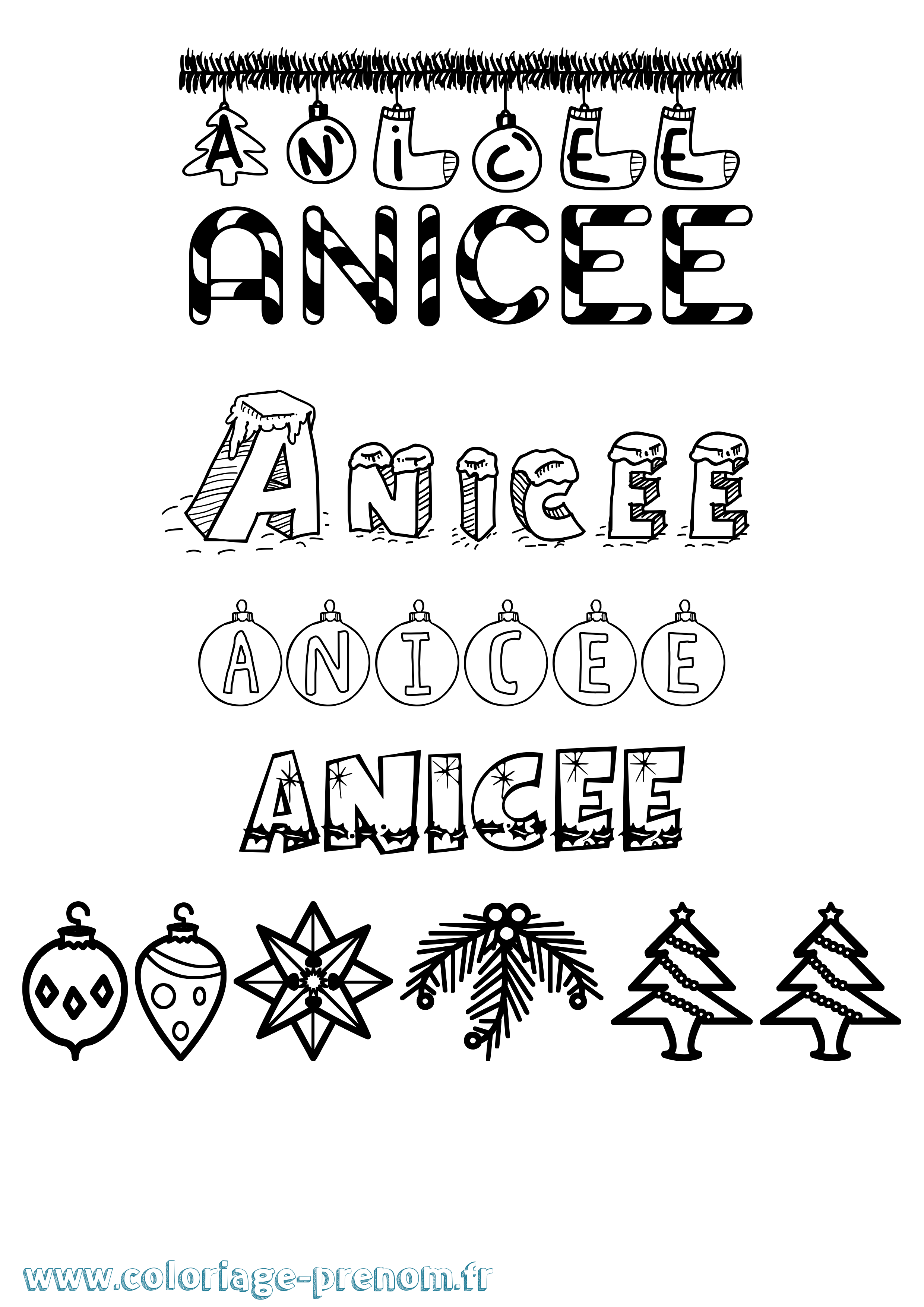 Coloriage Anicee Noël Coloriage prénom Anicee Noël