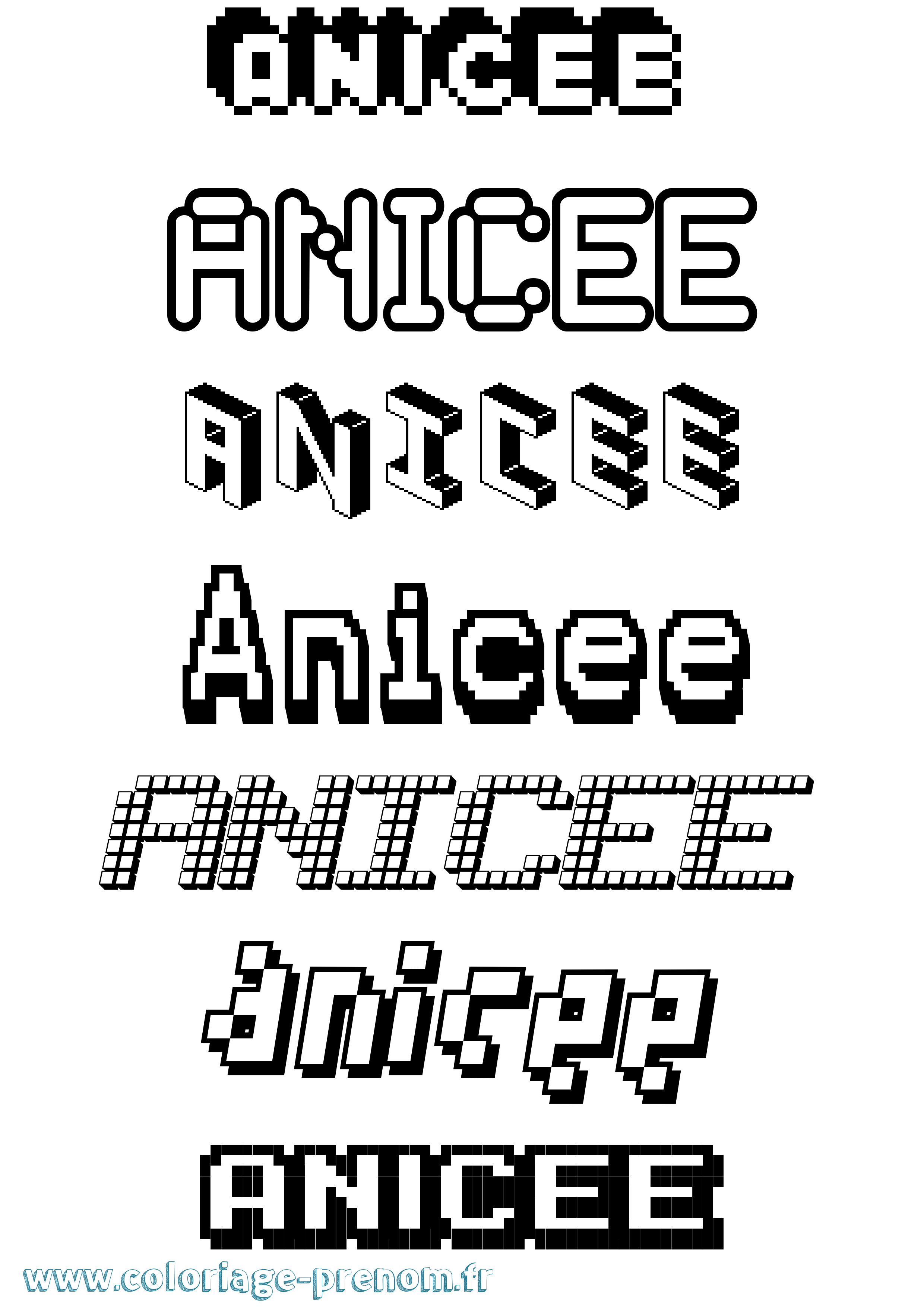 Coloriage Anicee Pixel Coloriage prénom Anicee Pixel