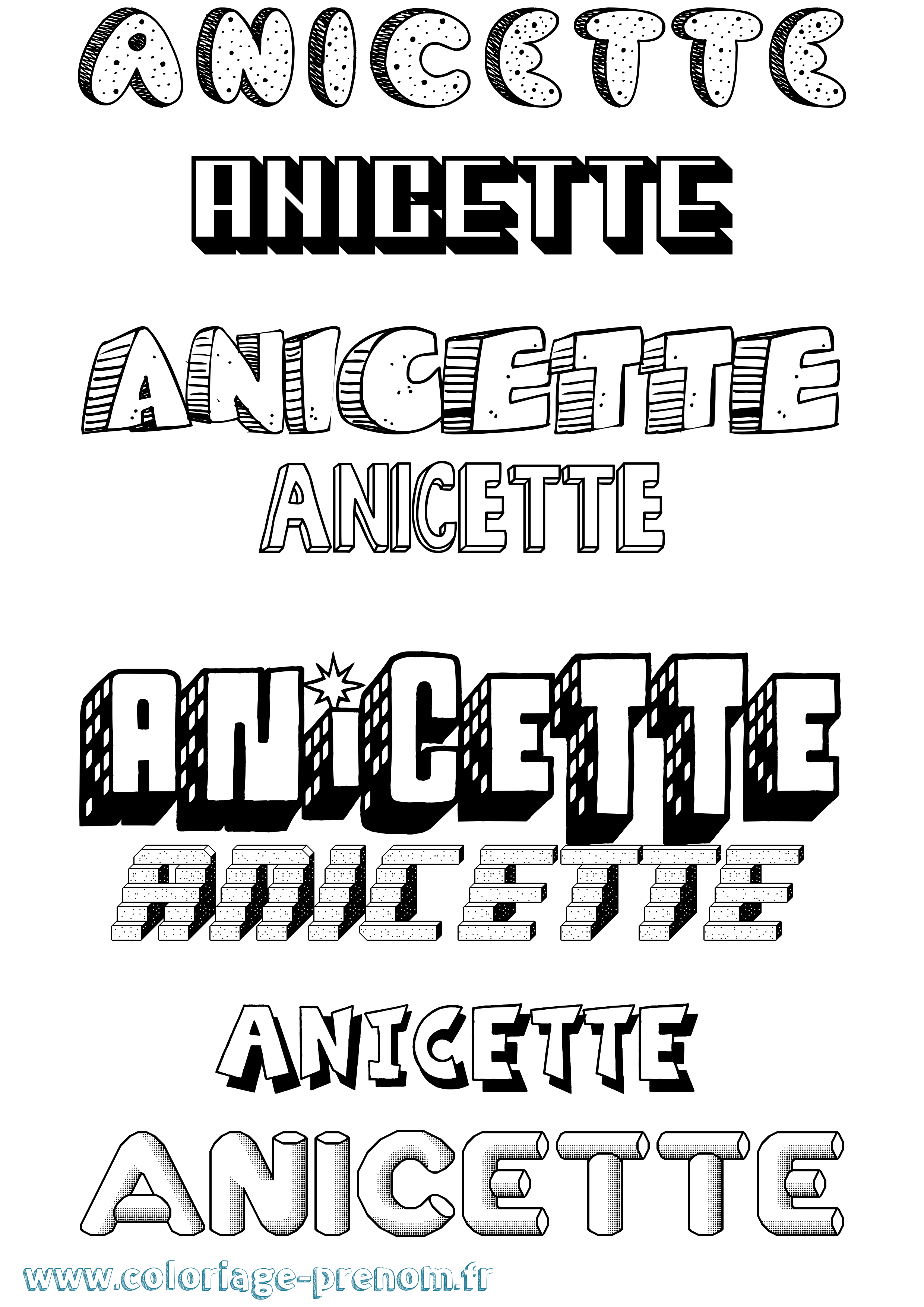 Coloriage Anicette Effet 3D Coloriage prénom Anicette Effet 3D