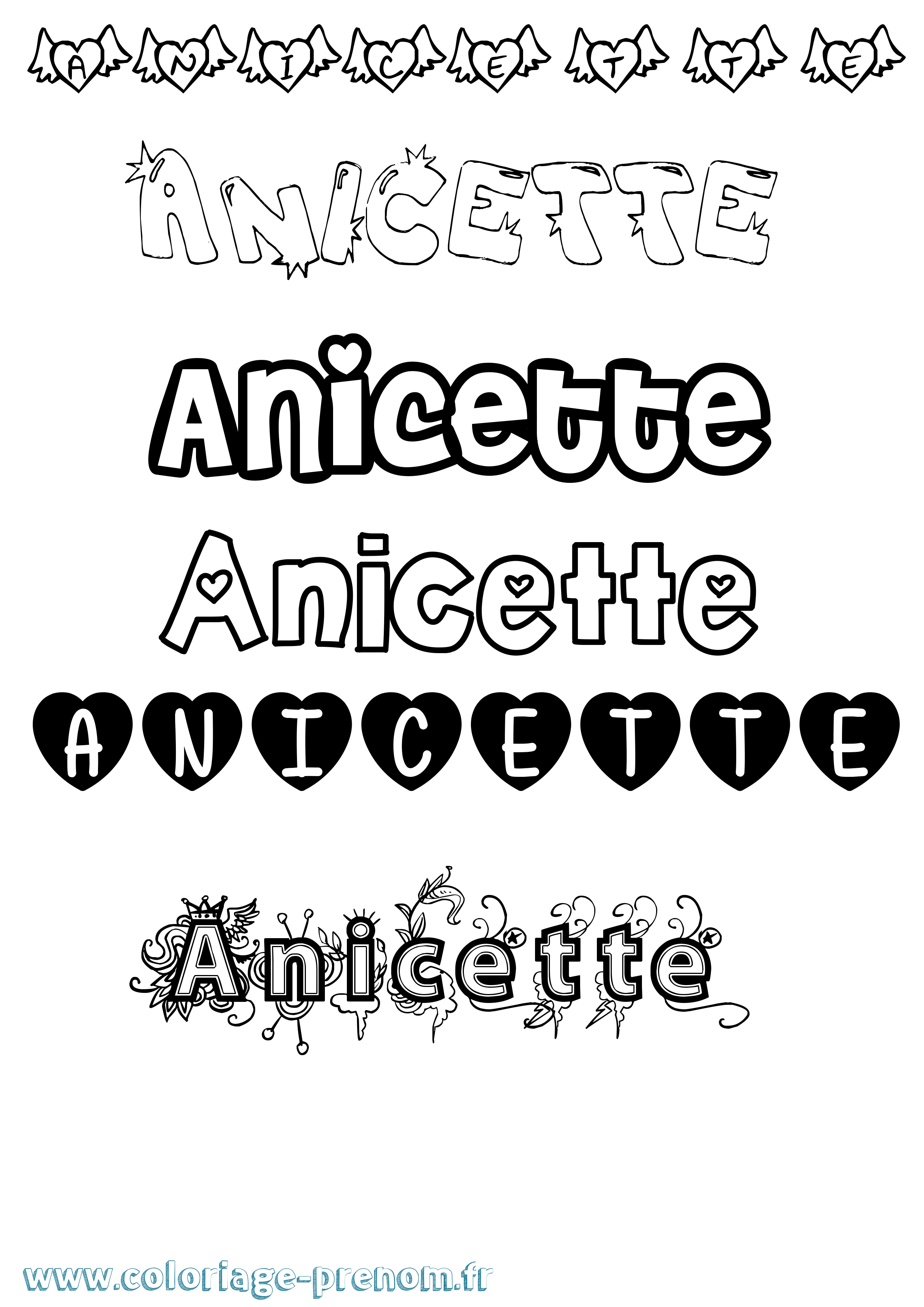 Coloriage Anicette Girly Coloriage prénom Anicette Girly