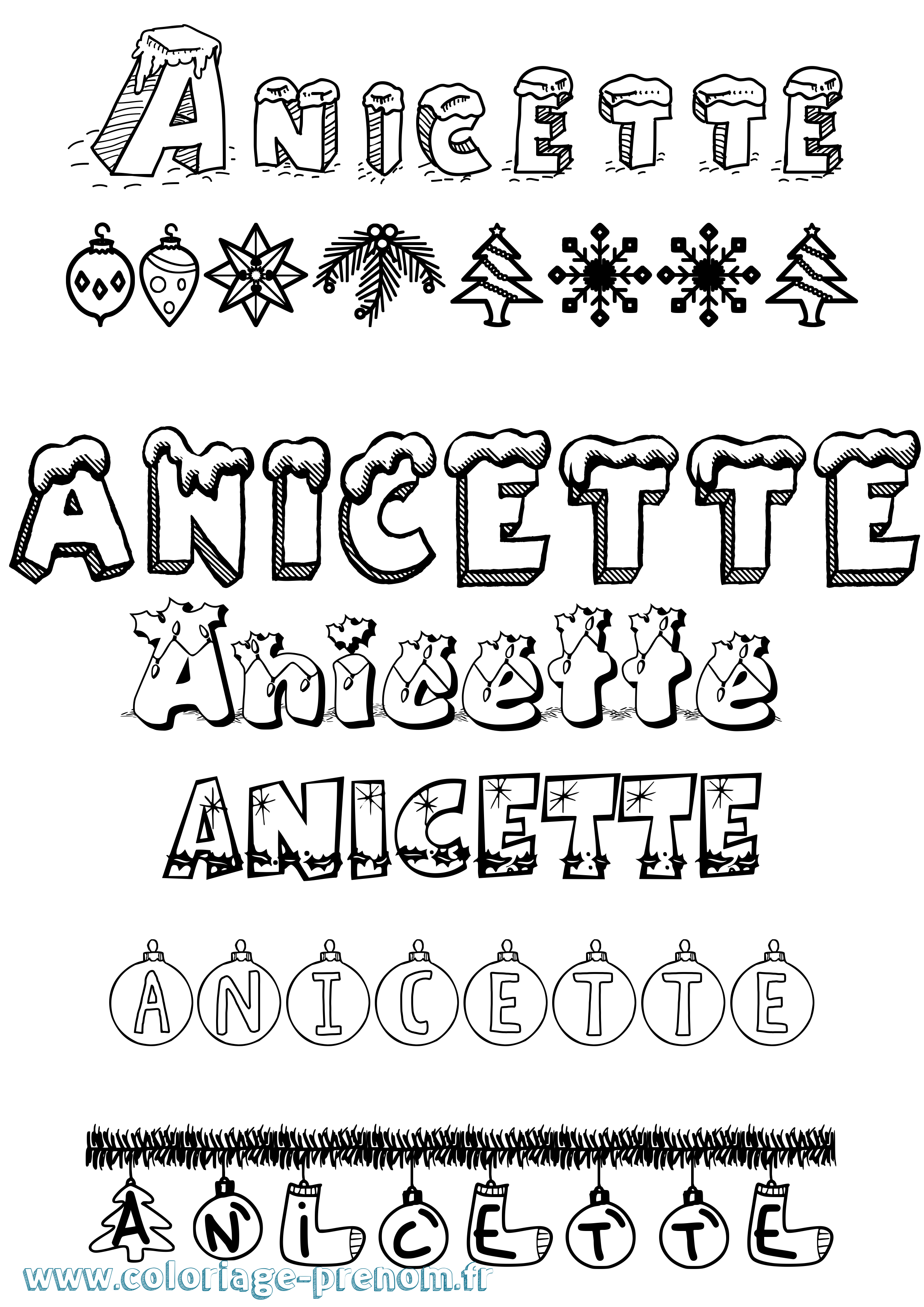Coloriage Anicette Noël Coloriage prénom Anicette Noël